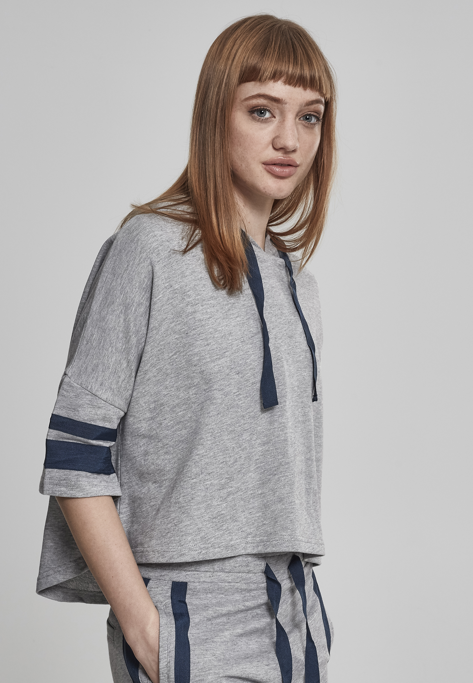 Ladies Taped Short Sleeve Hoody grey/navy L - variant image 4