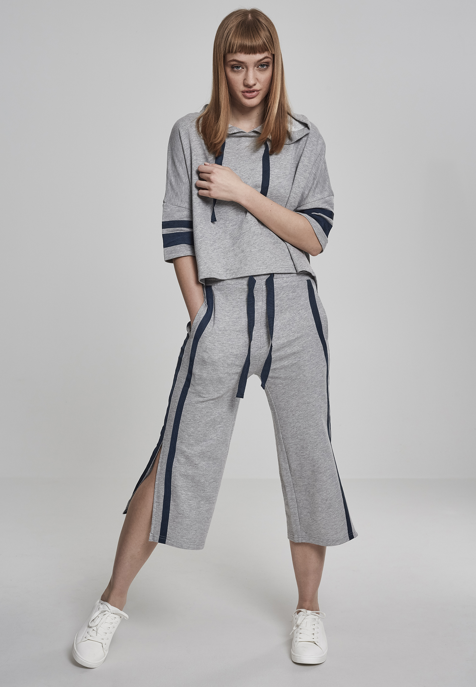 Ladies Taped Short Sleeve Hoody grey/navy L - alternate variant 1