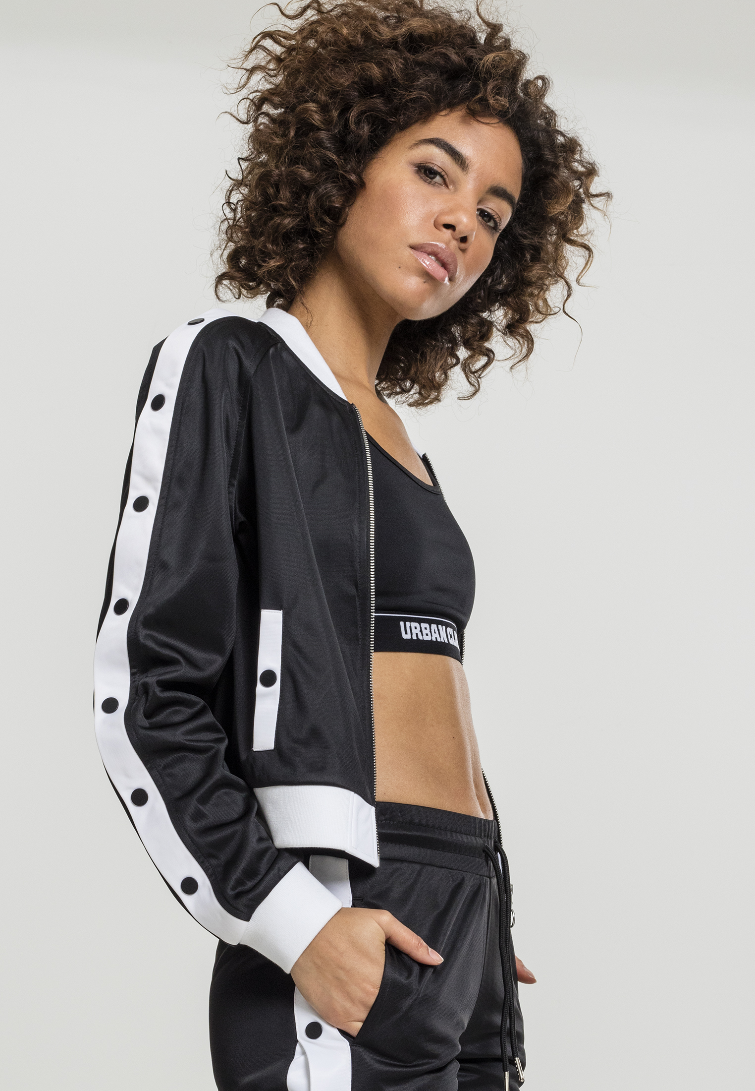 Ladies Button Up Track Jacket blk/wht/blk L - variant image 1