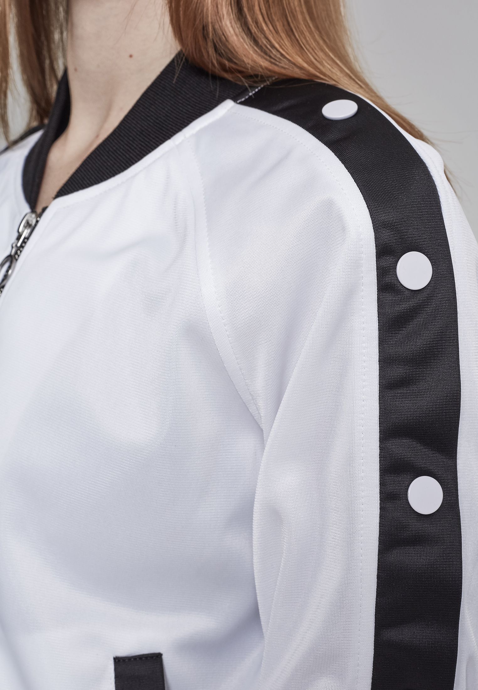 Ladies Button Up Track Jacket wht/blk/wht L - variant image 7
