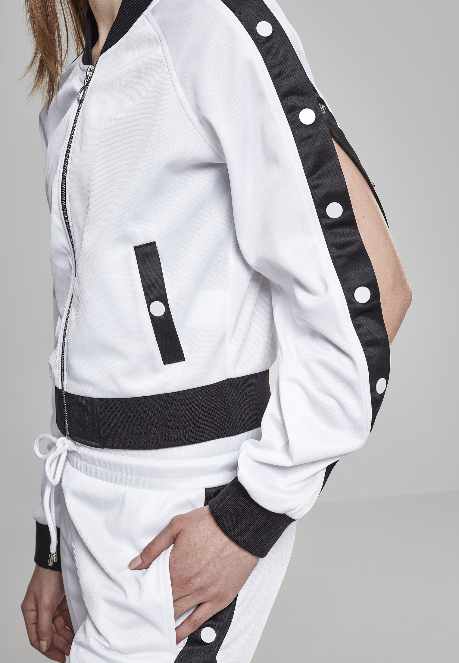 Ladies Button Up Track Jacket wht/blk/wht L - variant image 9