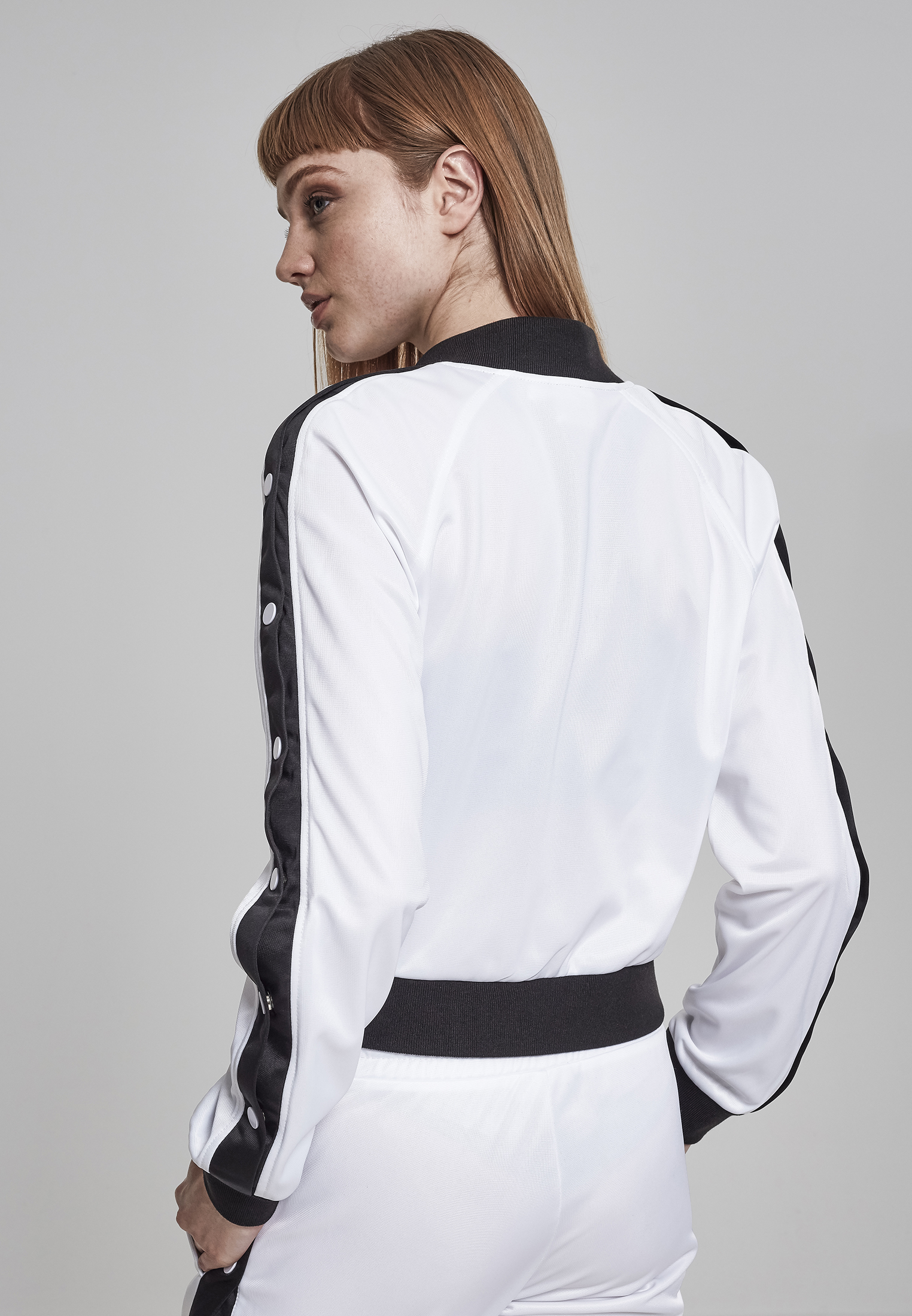 Ladies Button Up Track Jacket wht/blk/wht L - variant image 1