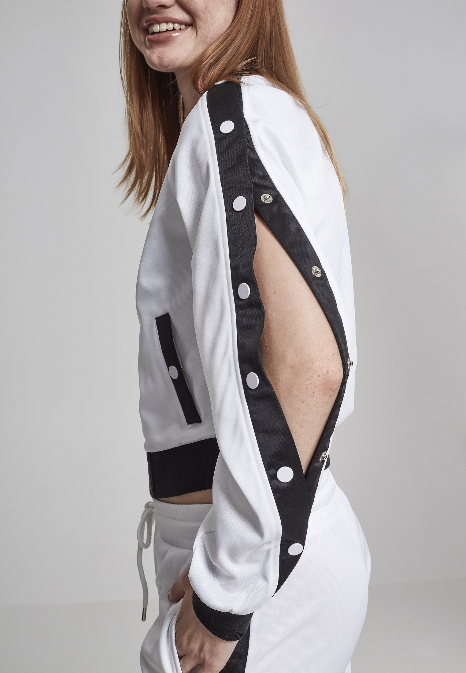 Ladies Button Up Track Jacket wht/blk/wht L - variant image 10