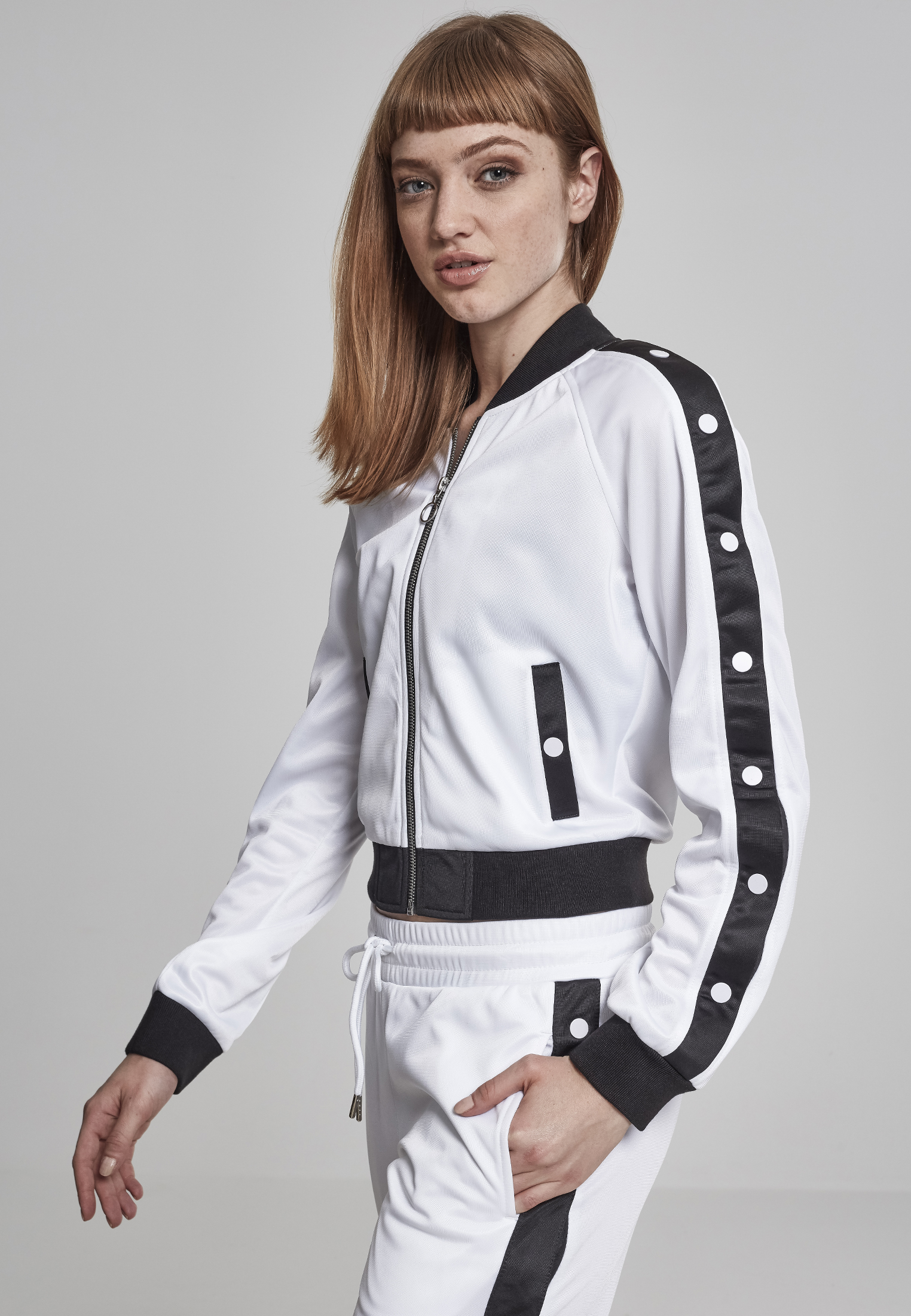 Ladies Button Up Track Jacket wht/blk/wht L - variant image 2