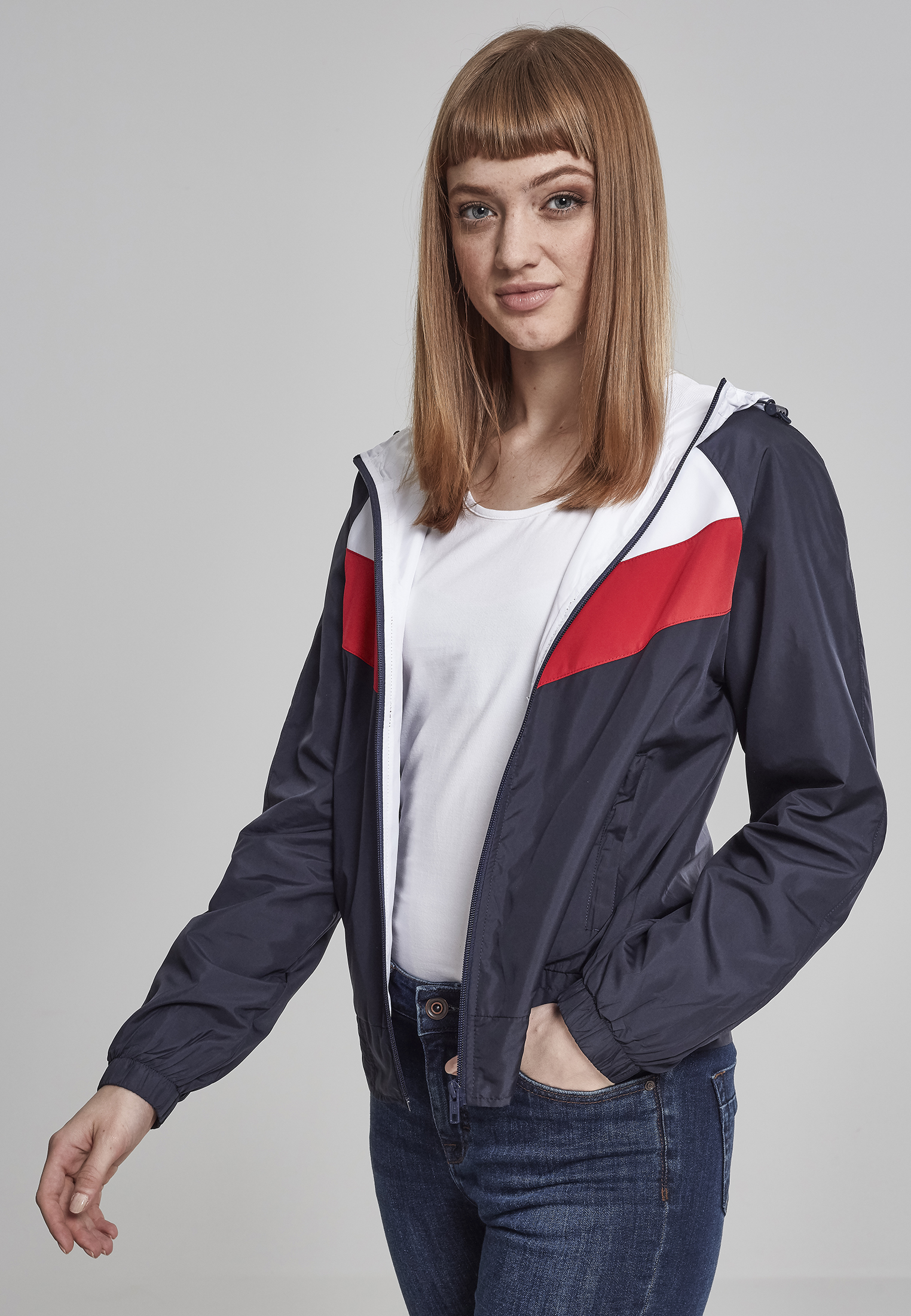 Ladies 3-Tone Windbreaker navy/white/fire red L - variant image 2