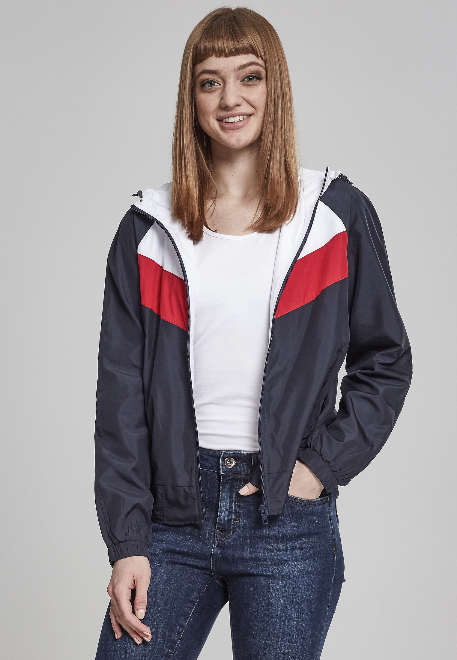 Ladies 3-Tone Windbreaker navy/white/fire red L - alternate variant 1
