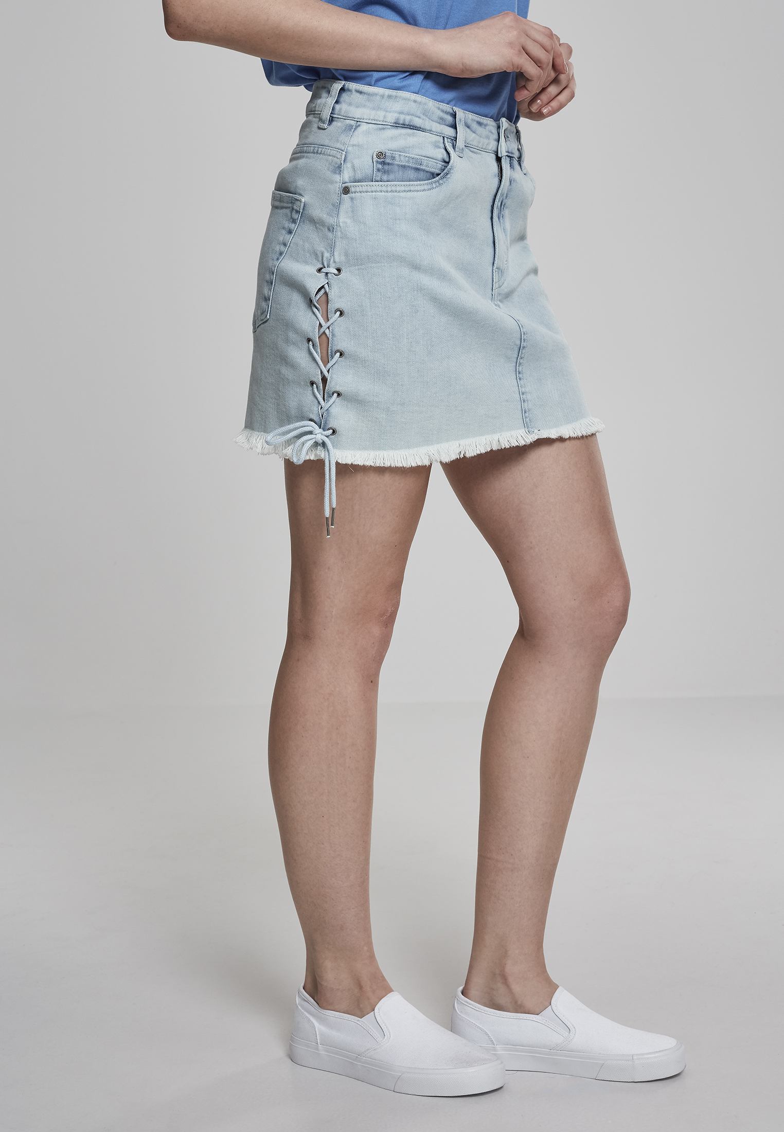 jupe en denim bleu délavé à lacets pour femmes 26
 - variant image 2