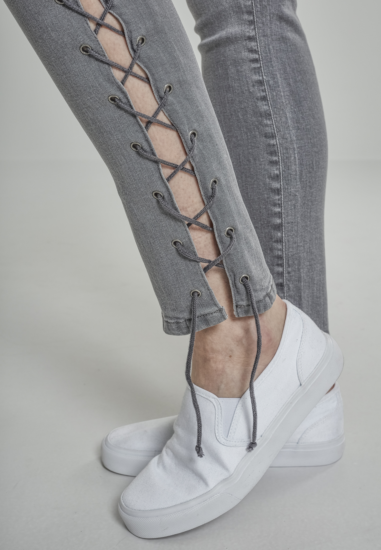 Ladies Denim Lace Up Skinny Pants grey 26 - variant image 9