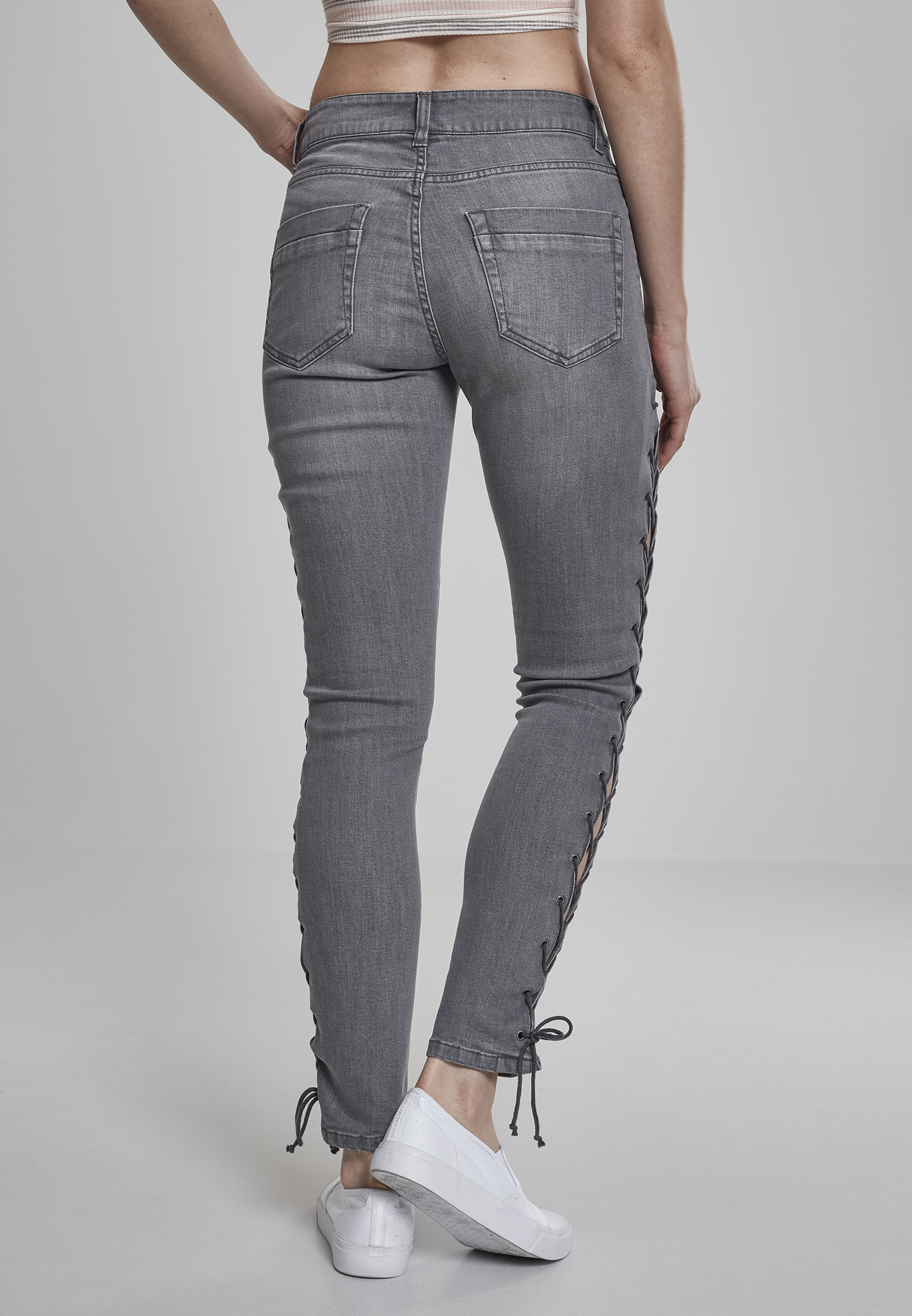 Ladies Denim Lace Up Skinny Pants grey 26 - variant image 1