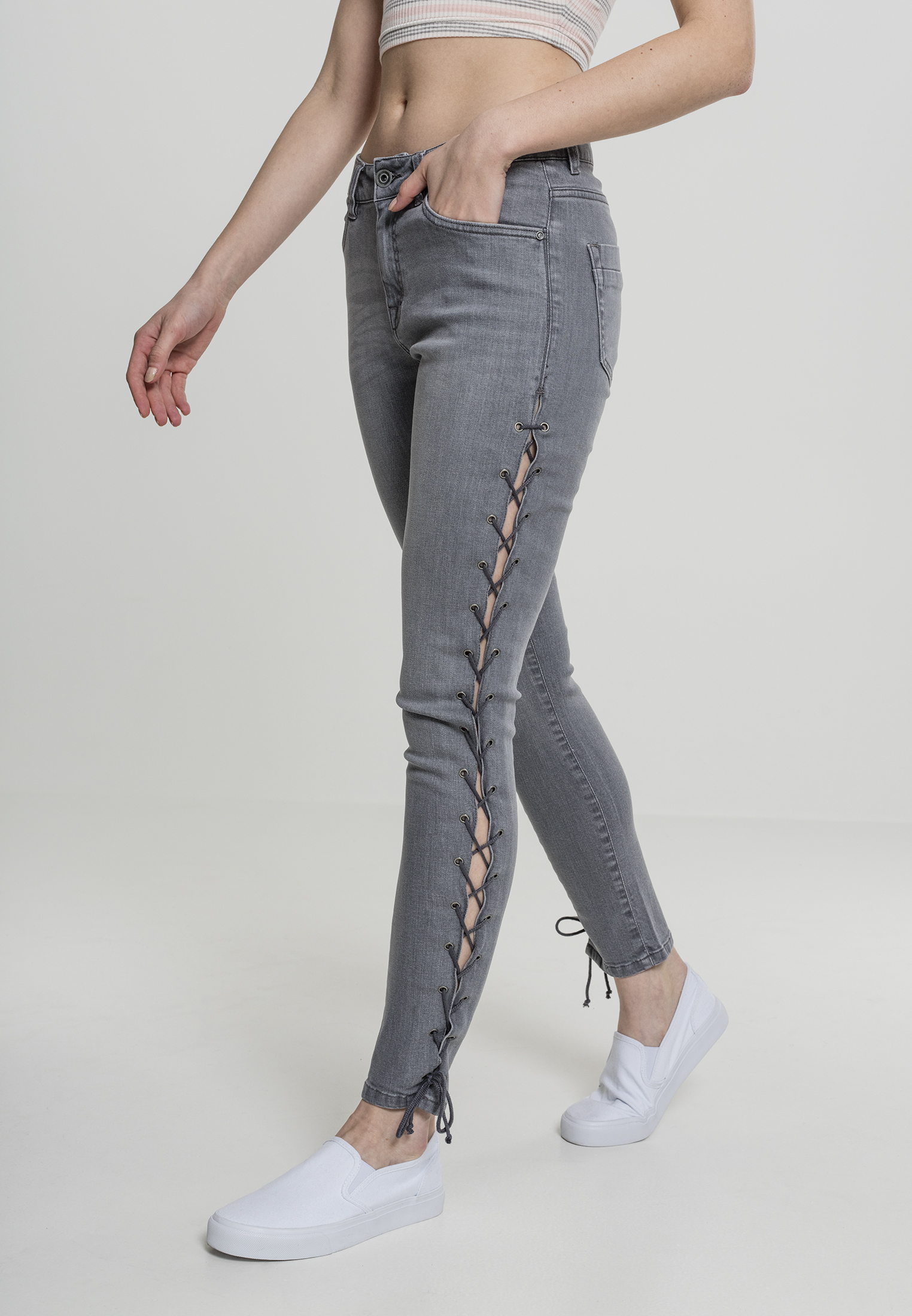 Ladies Denim Lace Up Skinny Pants grey 26 - variant image 2