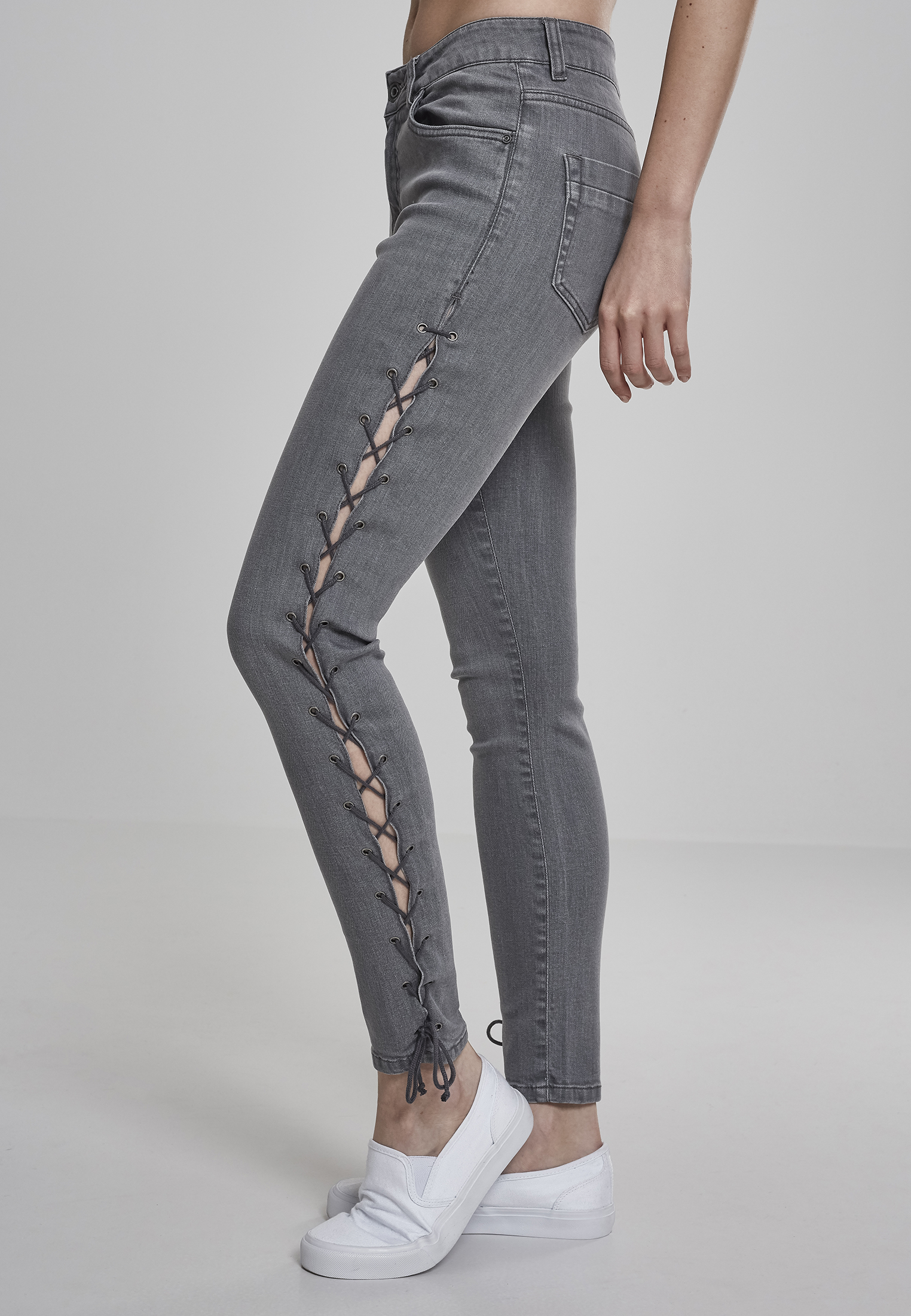 Ladies Denim Lace Up Skinny Pants grey 26 - variant image 4