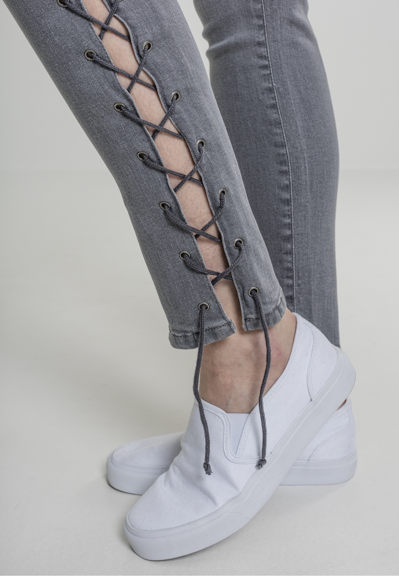 Ladies Denim Lace Up Skinny Pants grey 26 - variant image 6