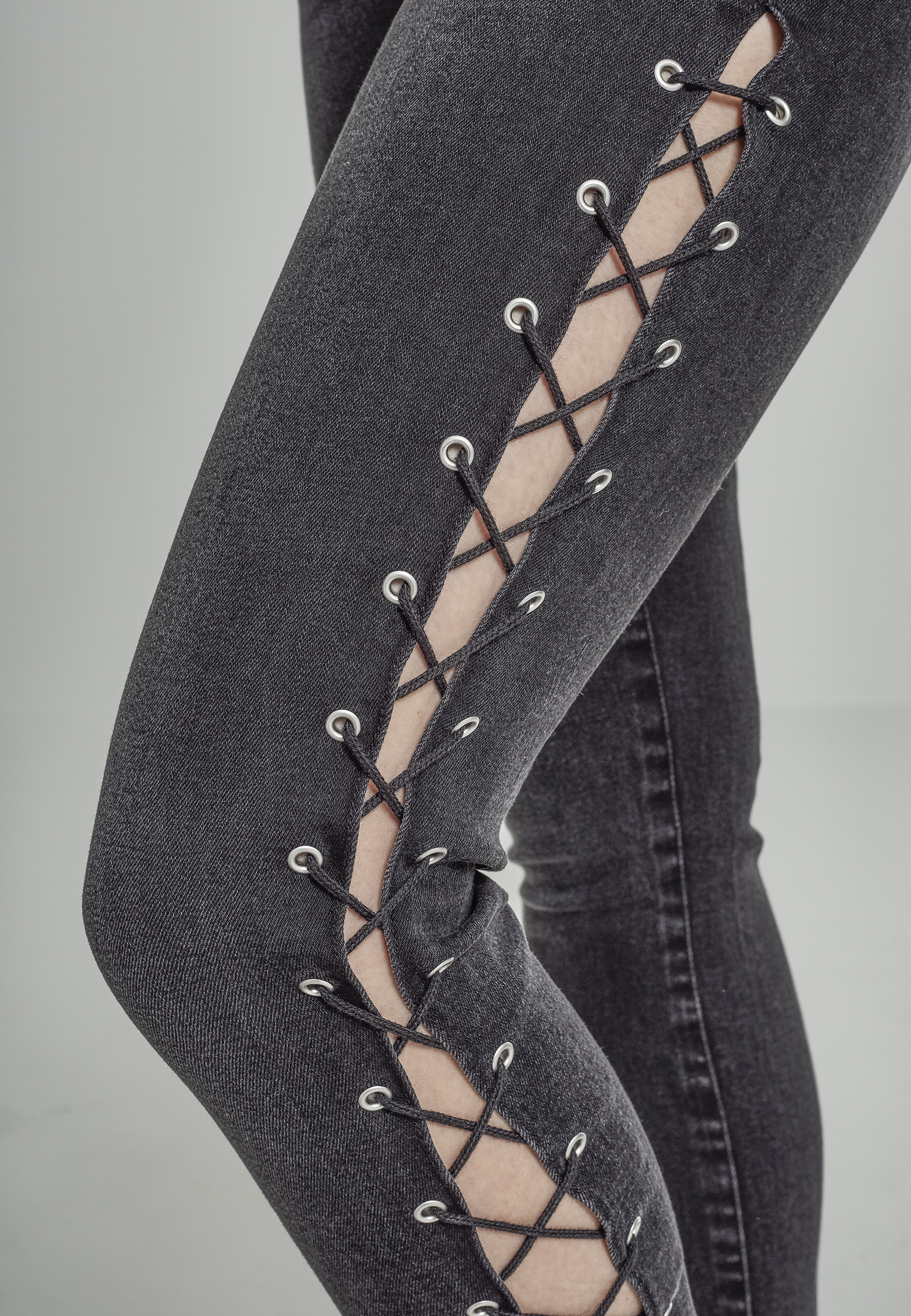 Ladies Denim Lace Up Skinny Pants black washed 26 - variant image 7