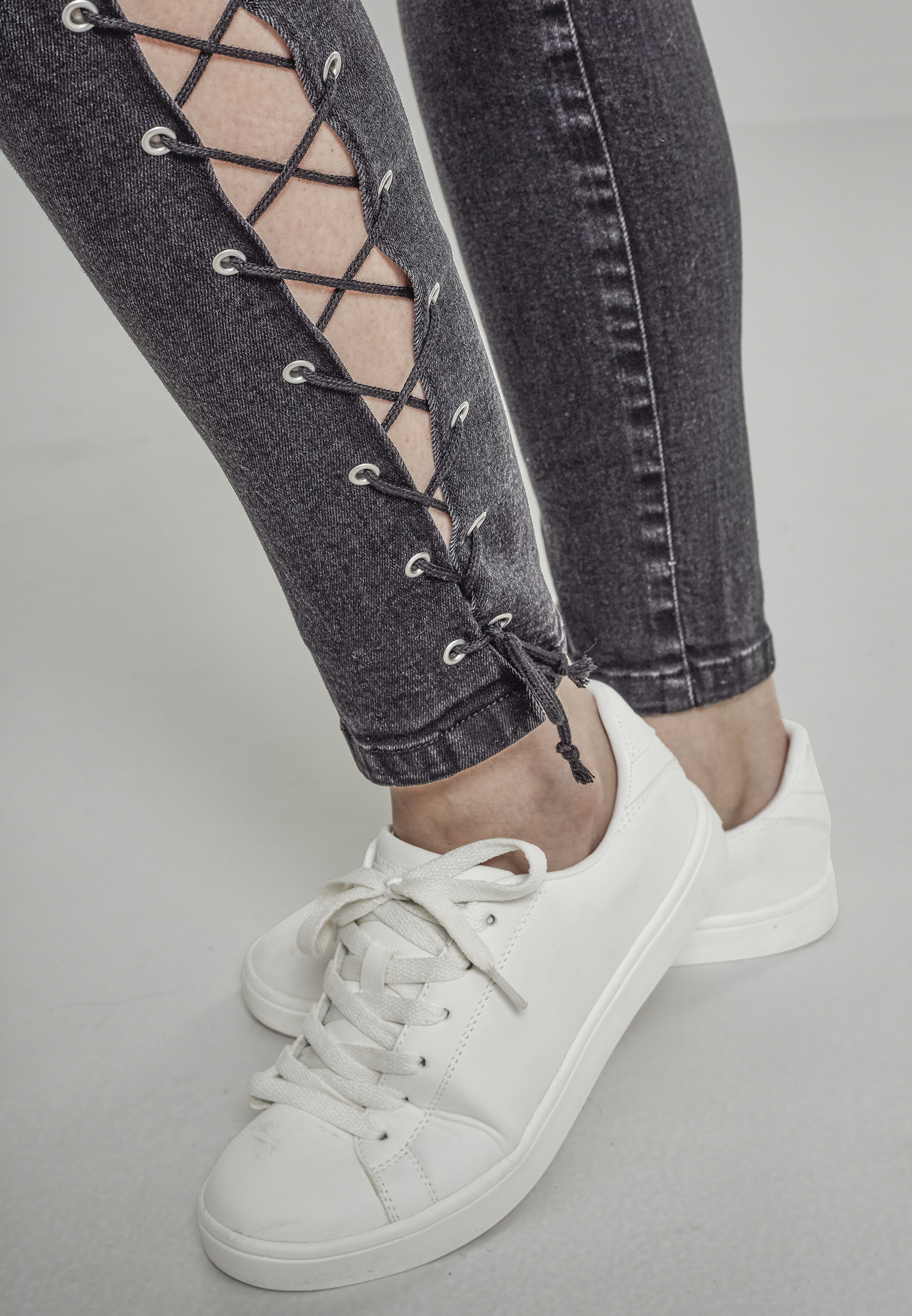 Ladies Denim Lace Up Skinny Pants black washed 26 - variant image 8