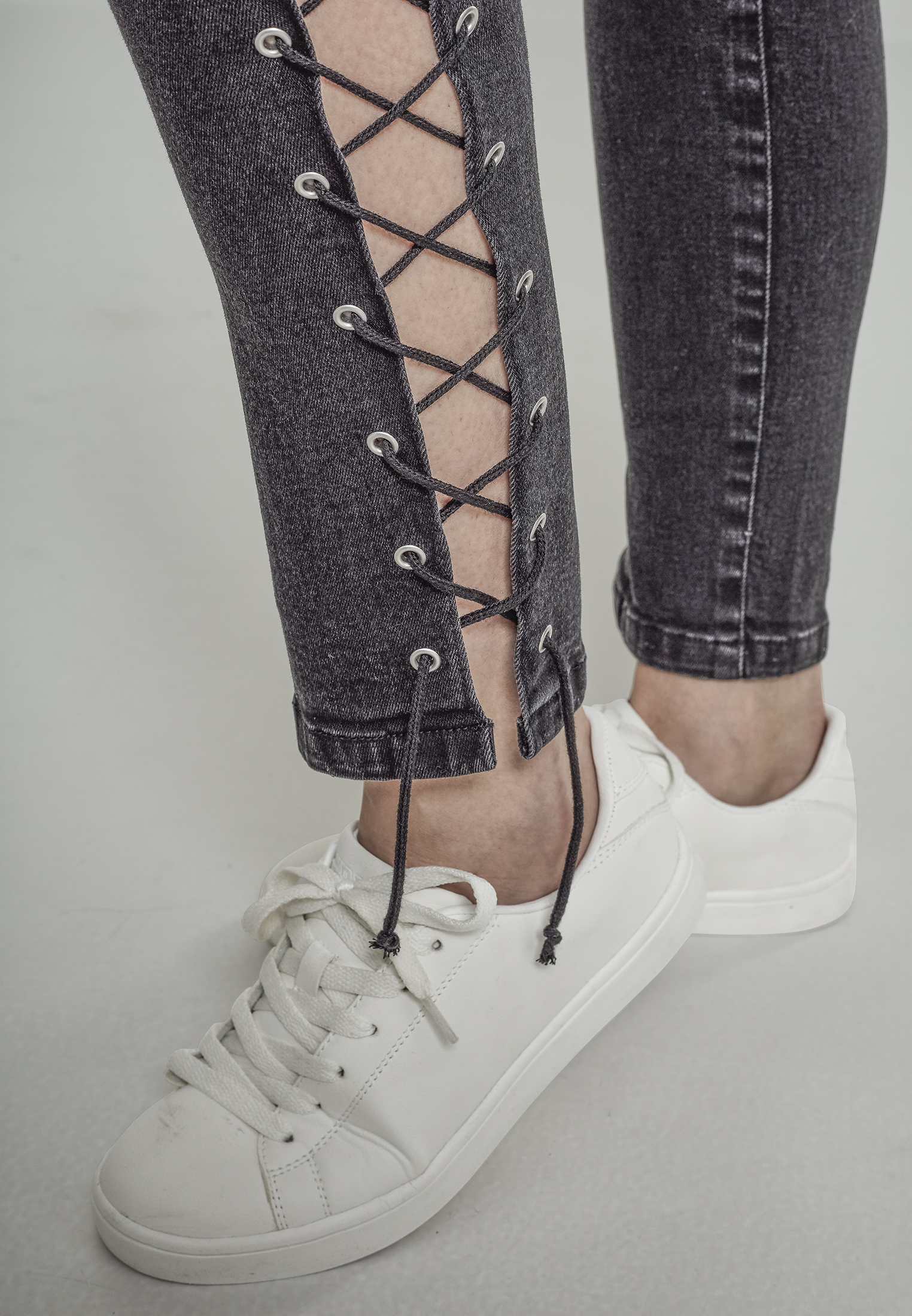 Ladies Denim Lace Up Skinny Pants black washed 26 - variant image 9