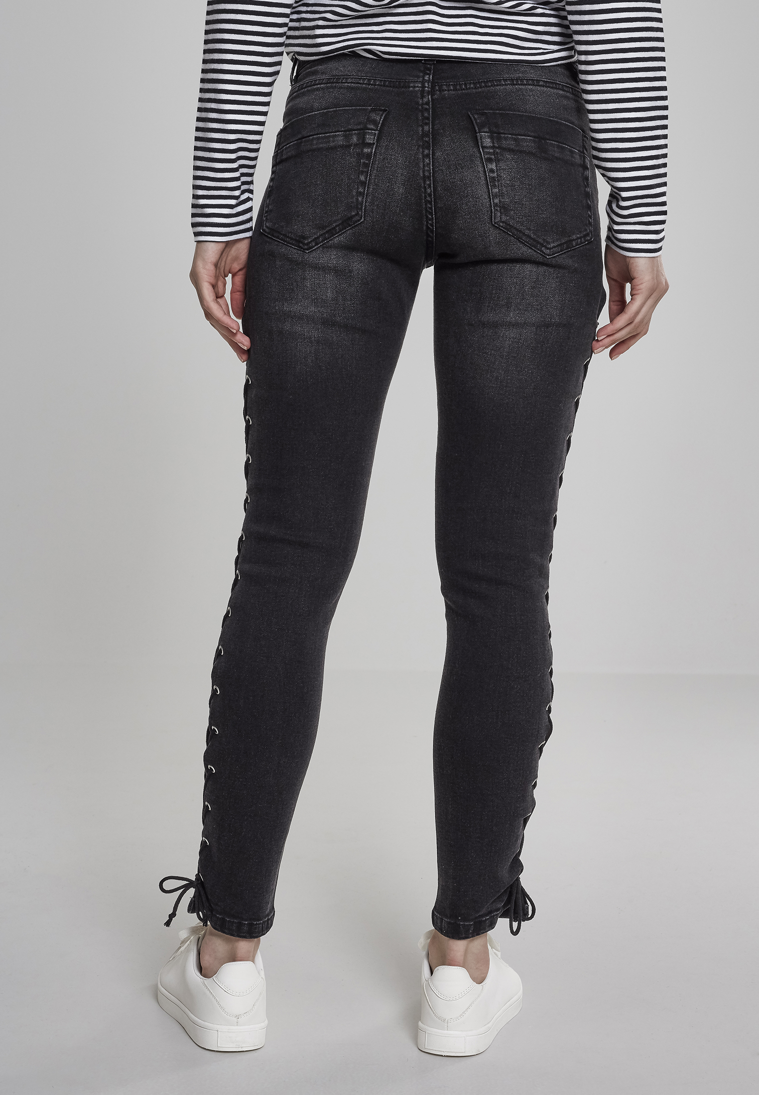 Ladies Denim Lace Up Skinny Pants black washed 26 - variant image 1