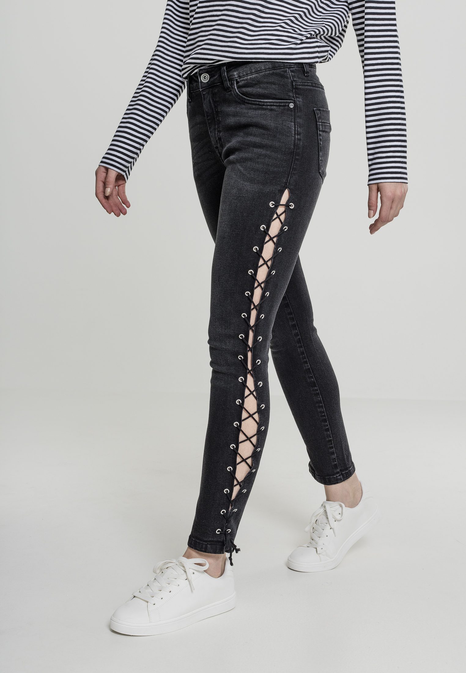 Ladies Denim Lace Up Skinny Pants black washed 26 - variant image 2