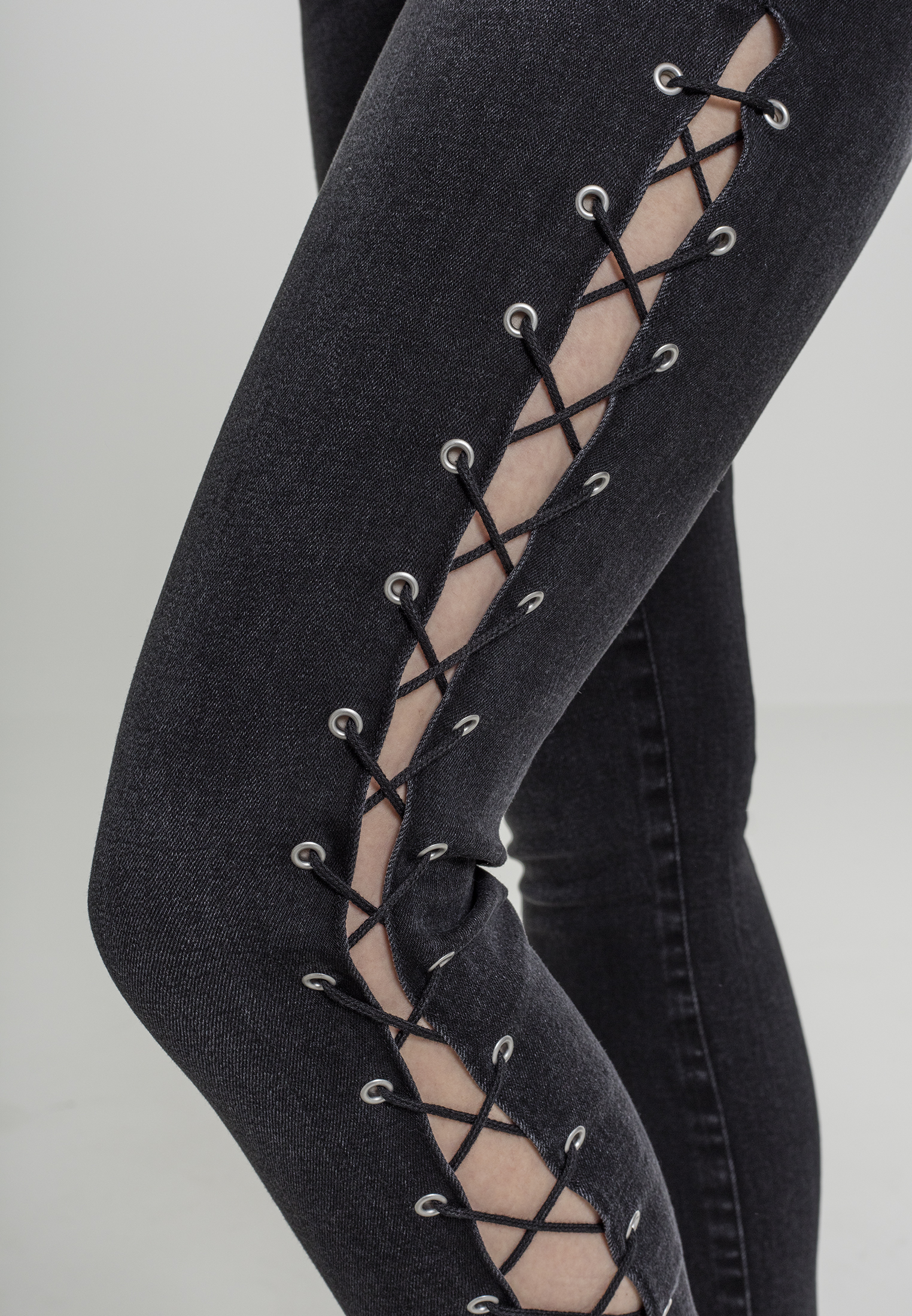 Ladies Denim Lace Up Skinny Pants black washed 26 - variant image 4