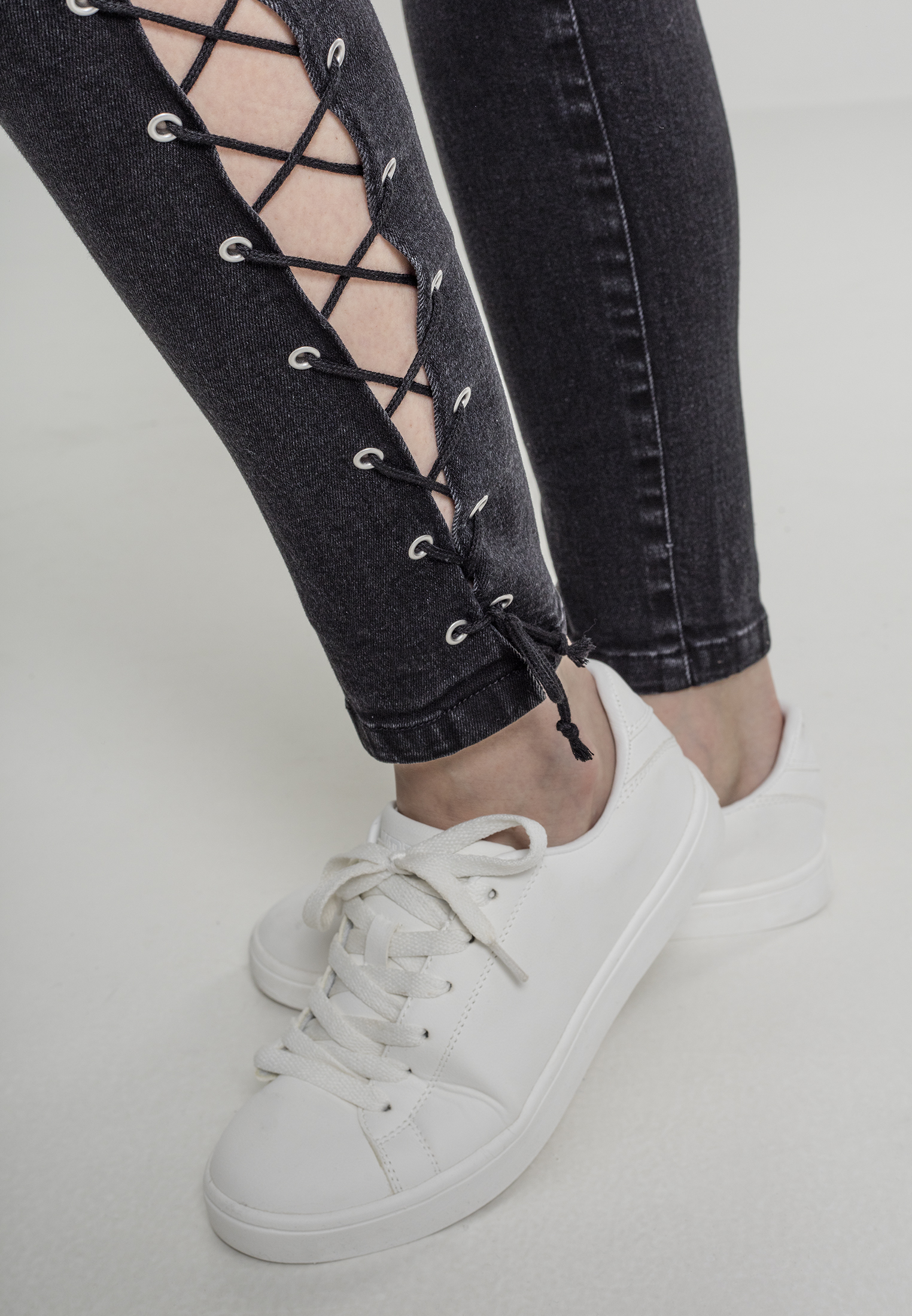 Ladies Denim Lace Up Skinny Pants black washed 26 - variant image 5