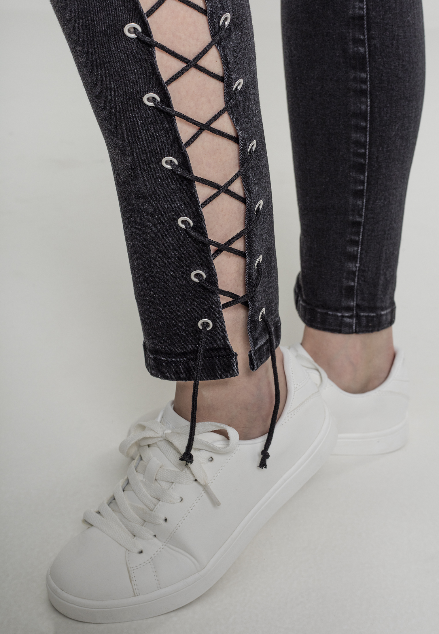 Ladies Denim Lace Up Skinny Pants black washed 26 - variant image 6