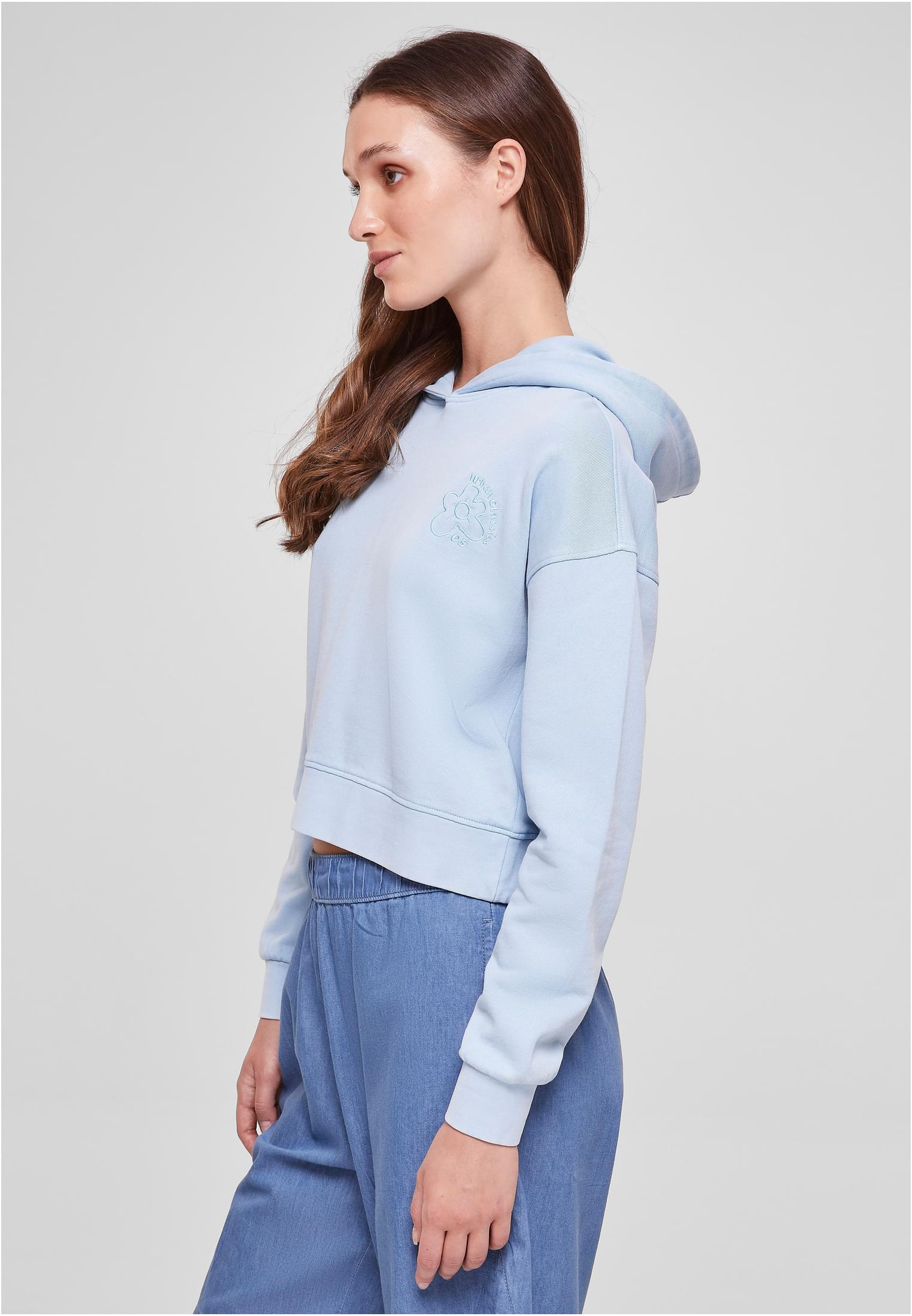Ladies Short Flower Embroidery Terry Hoody balticblue 3XL - variant image 1