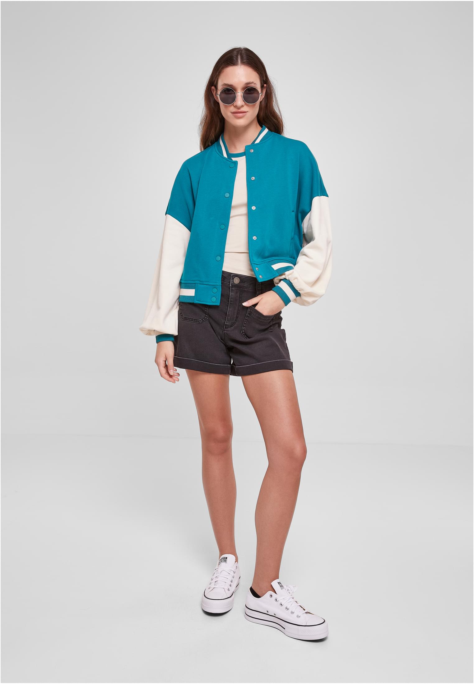Ladies Oversized 2 Tone College Terry Jacket watergreen/whitesand 3XL - variant image 4