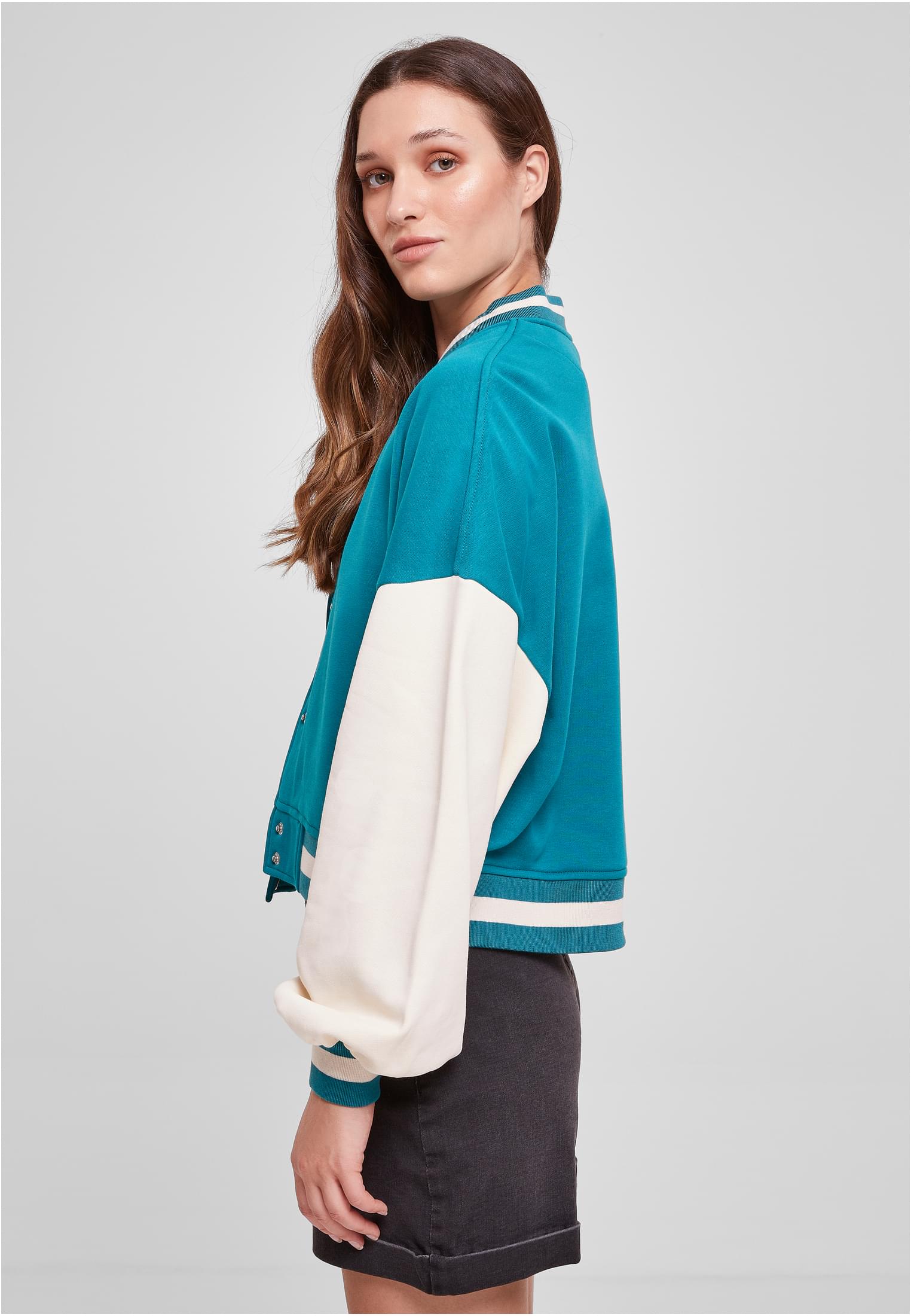 Ladies Oversized 2 Tone College Terry Jacket watergreen/whitesand 3XL - variant image 1