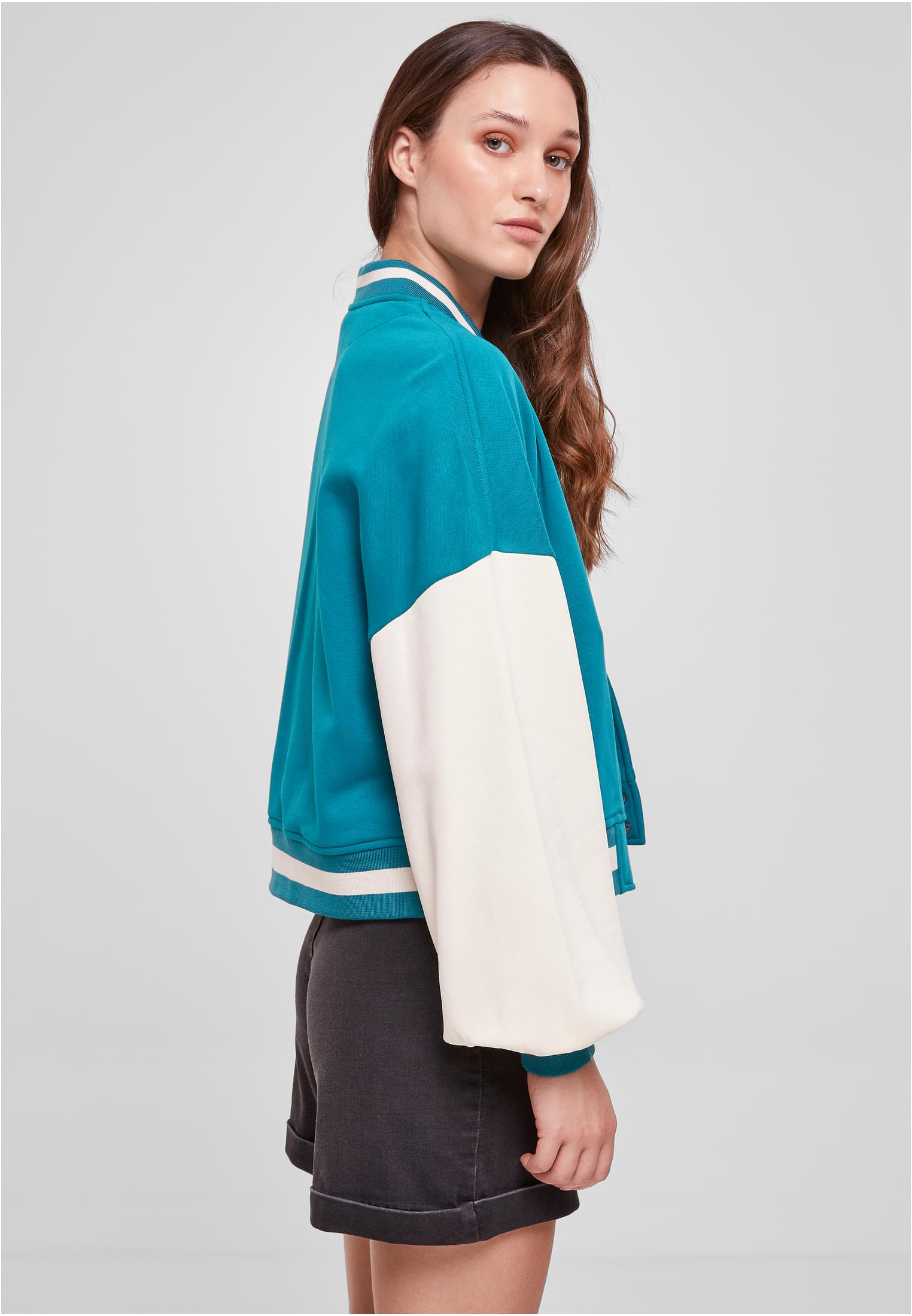 Ladies Oversized 2 Tone College Terry Jacket watergreen/whitesand 3XL - variant image 3