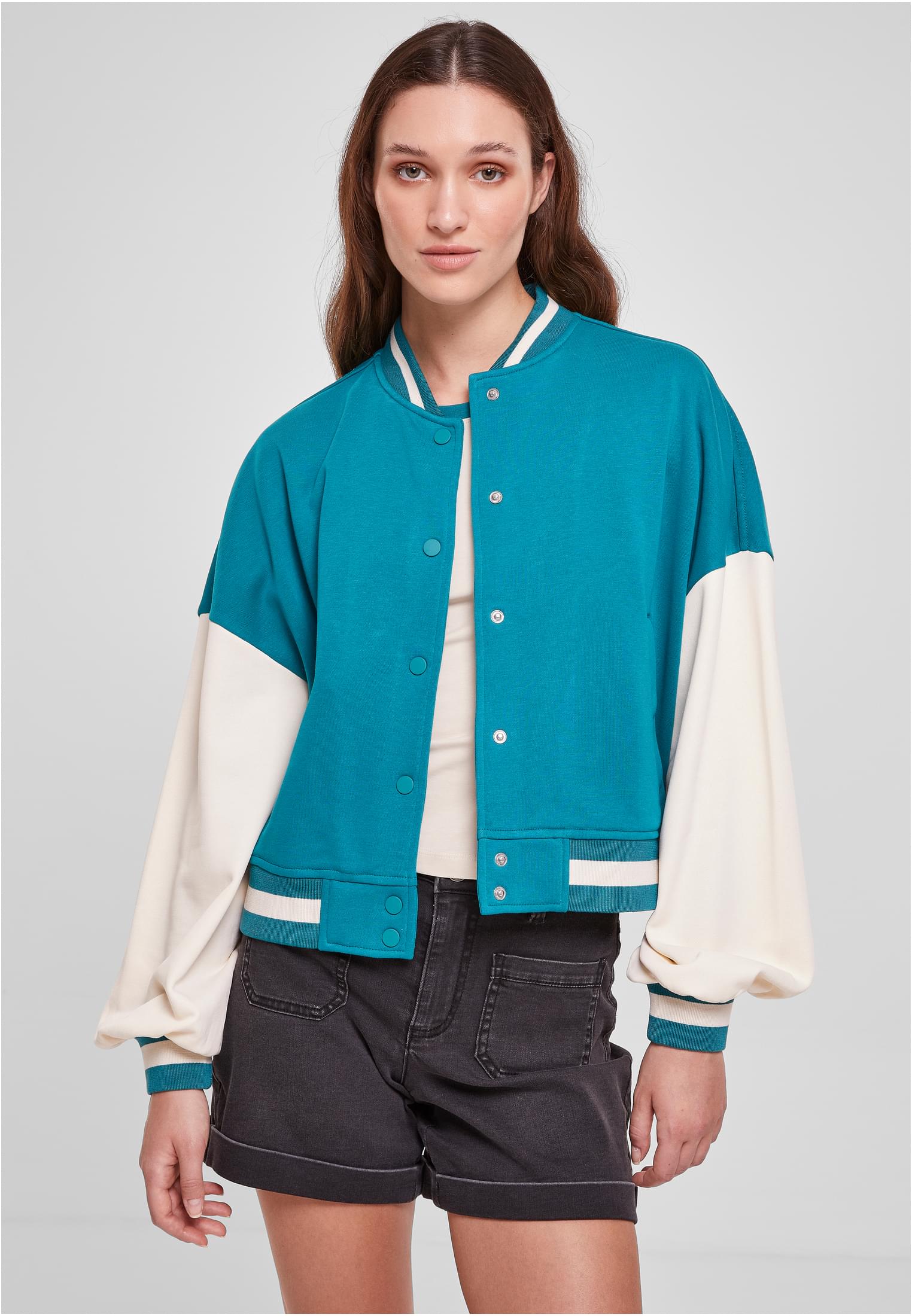 Ladies Oversized 2 Tone College Terry Jacket watergreen/whitesand 3XL - alternate variant 2