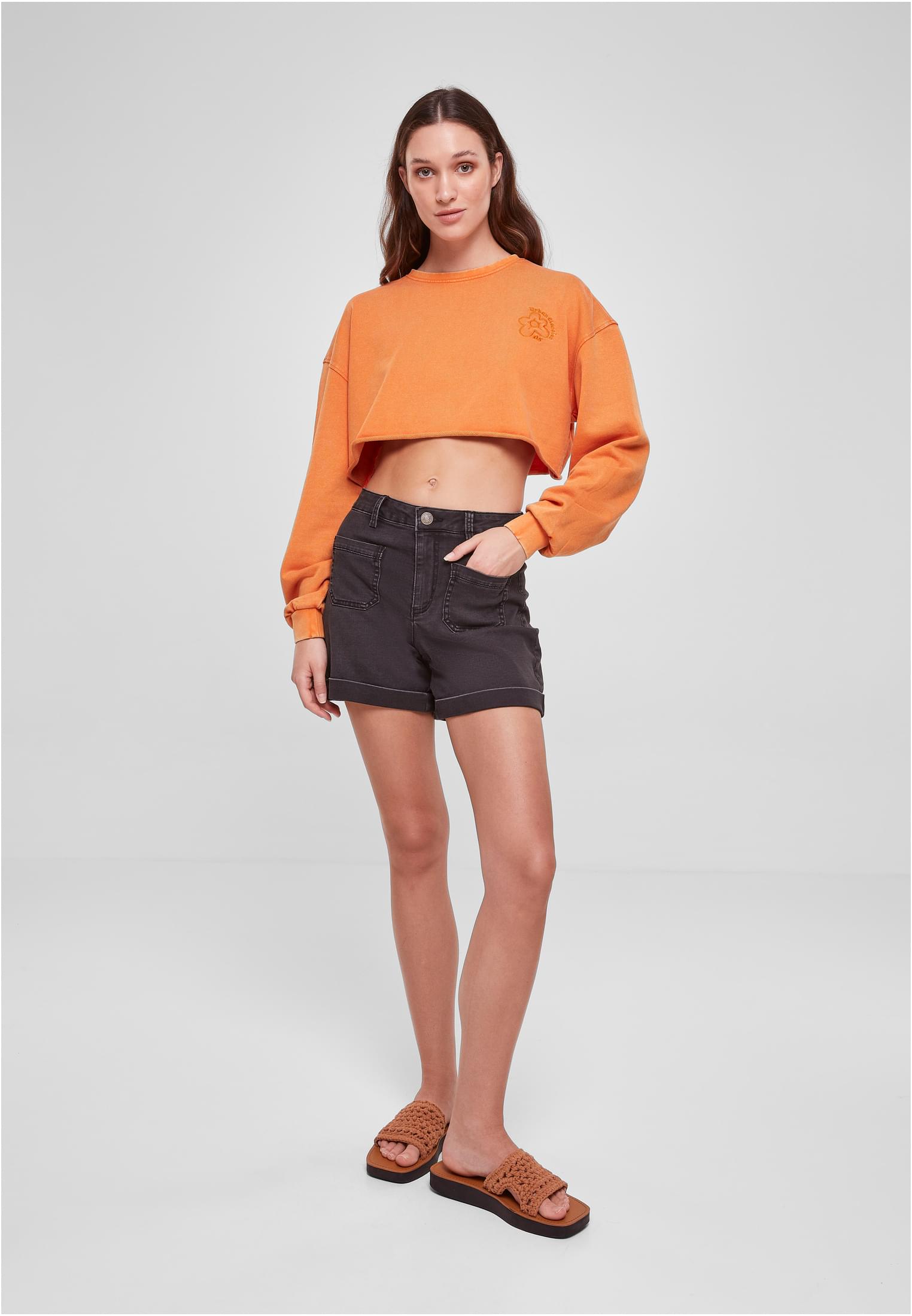 Ladies Cropped Flower Embroidery Terry Crewneck vintageorange 3XL - variant image 4
