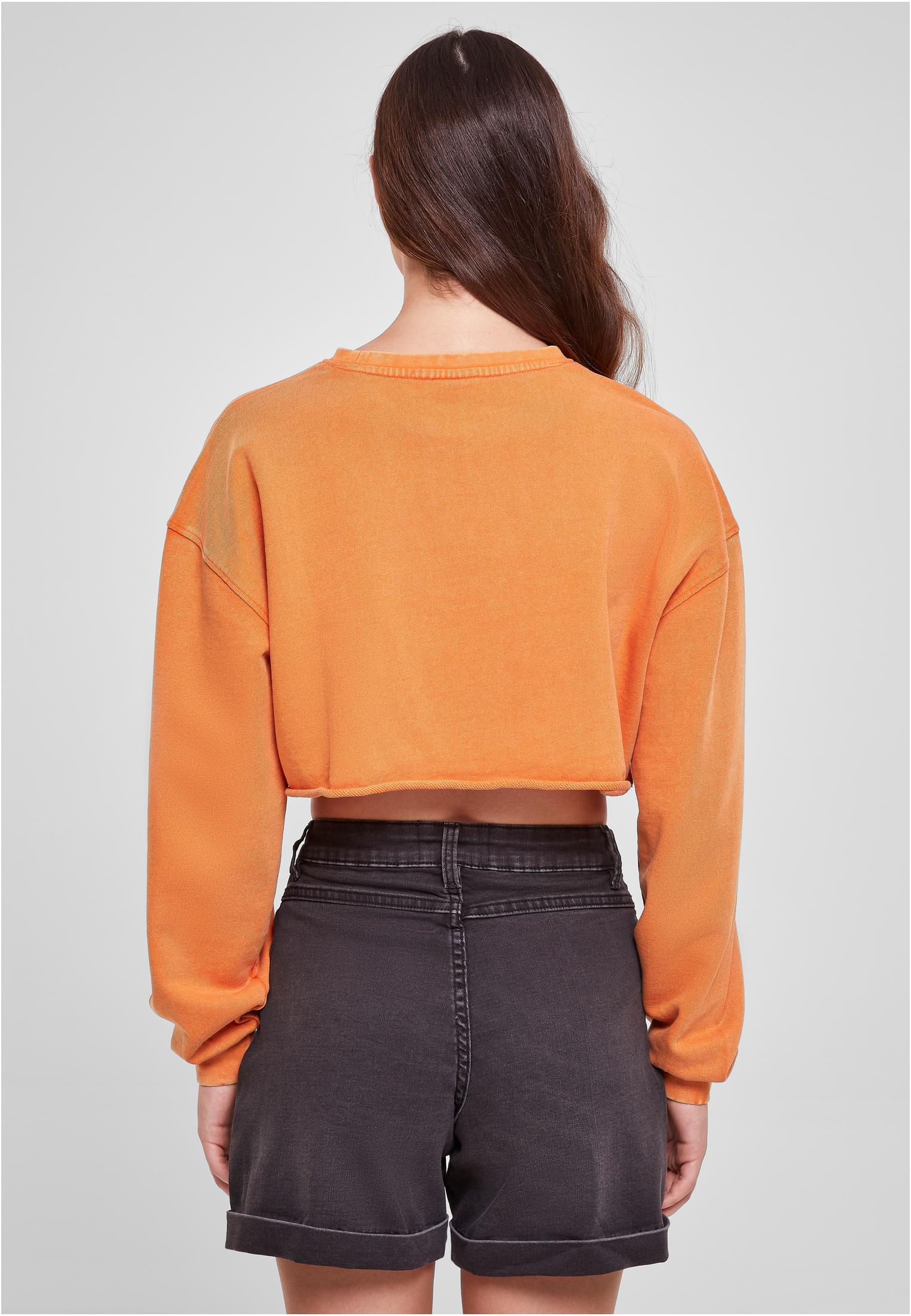 Ladies Cropped Flower Embroidery Terry Crewneck vintageorange 3XL - variant image 2