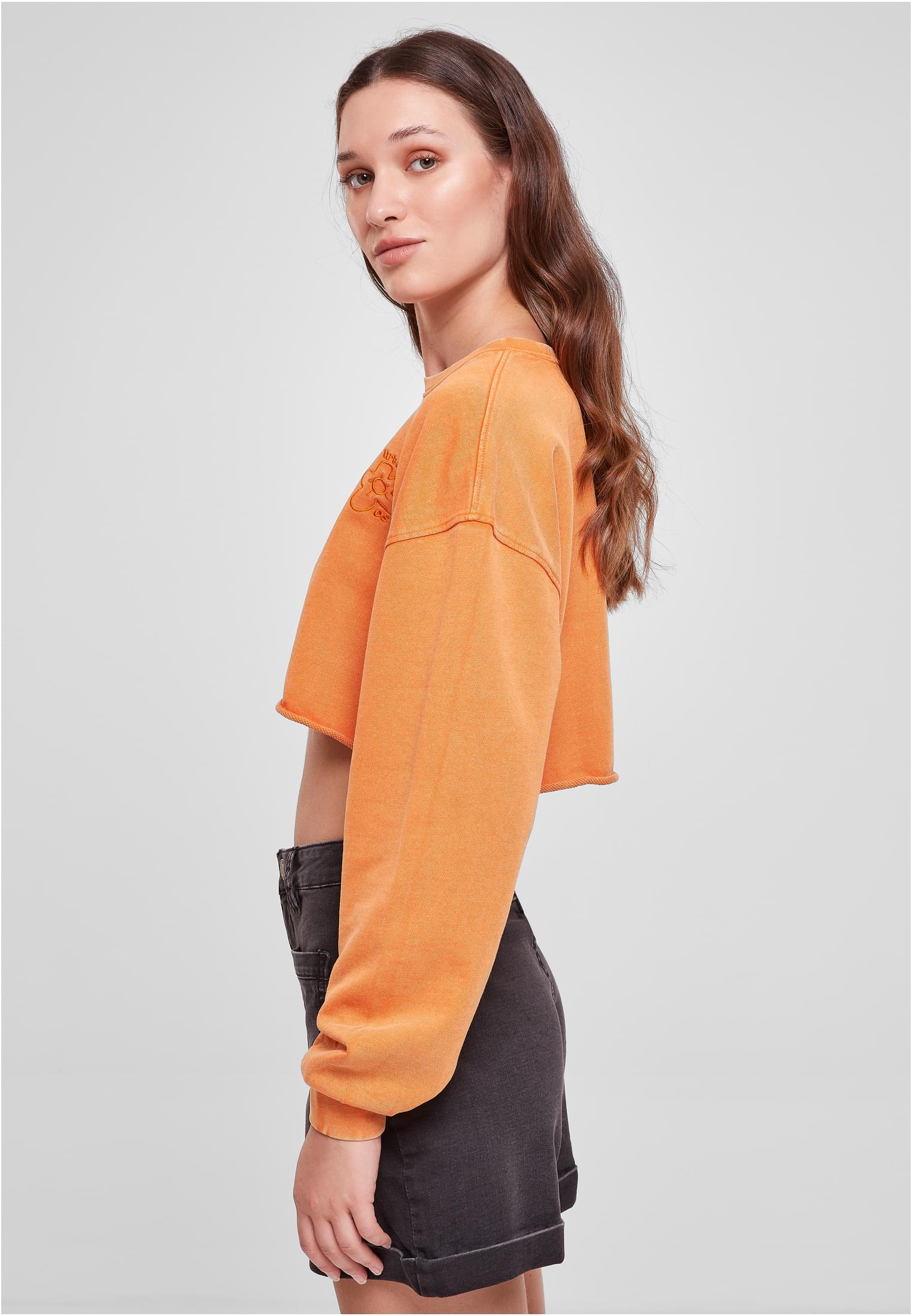 Ladies Cropped Flower Embroidery Terry Crewneck vintageorange 3XL - variant image 1
