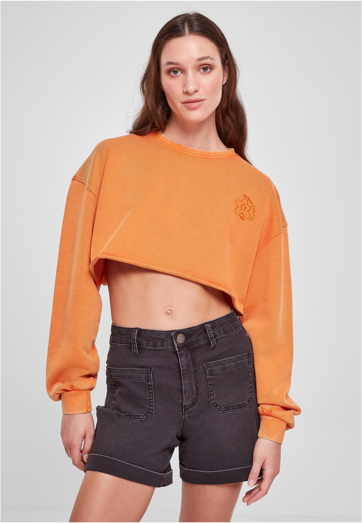 Ladies Cropped Flower Embroidery Terry Crewneck vintageorange 3XL - alternate variant 3