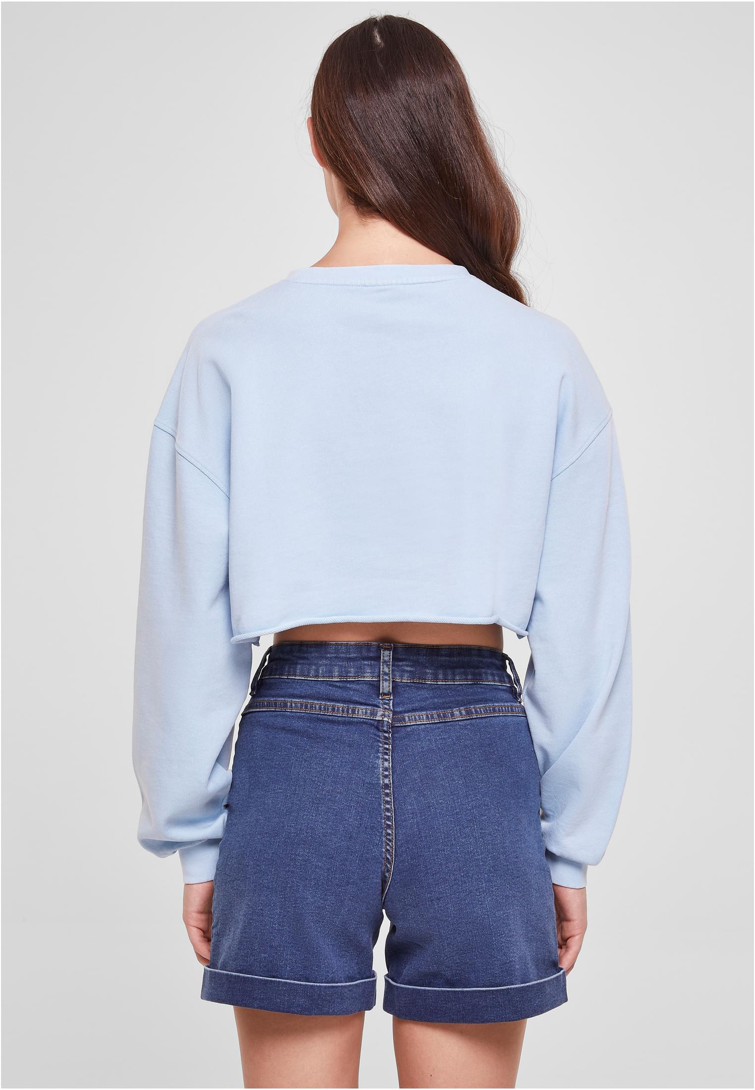 Ladies Cropped Flower Embroidery Terry Crewneck balticblue 3XL - variant image 2