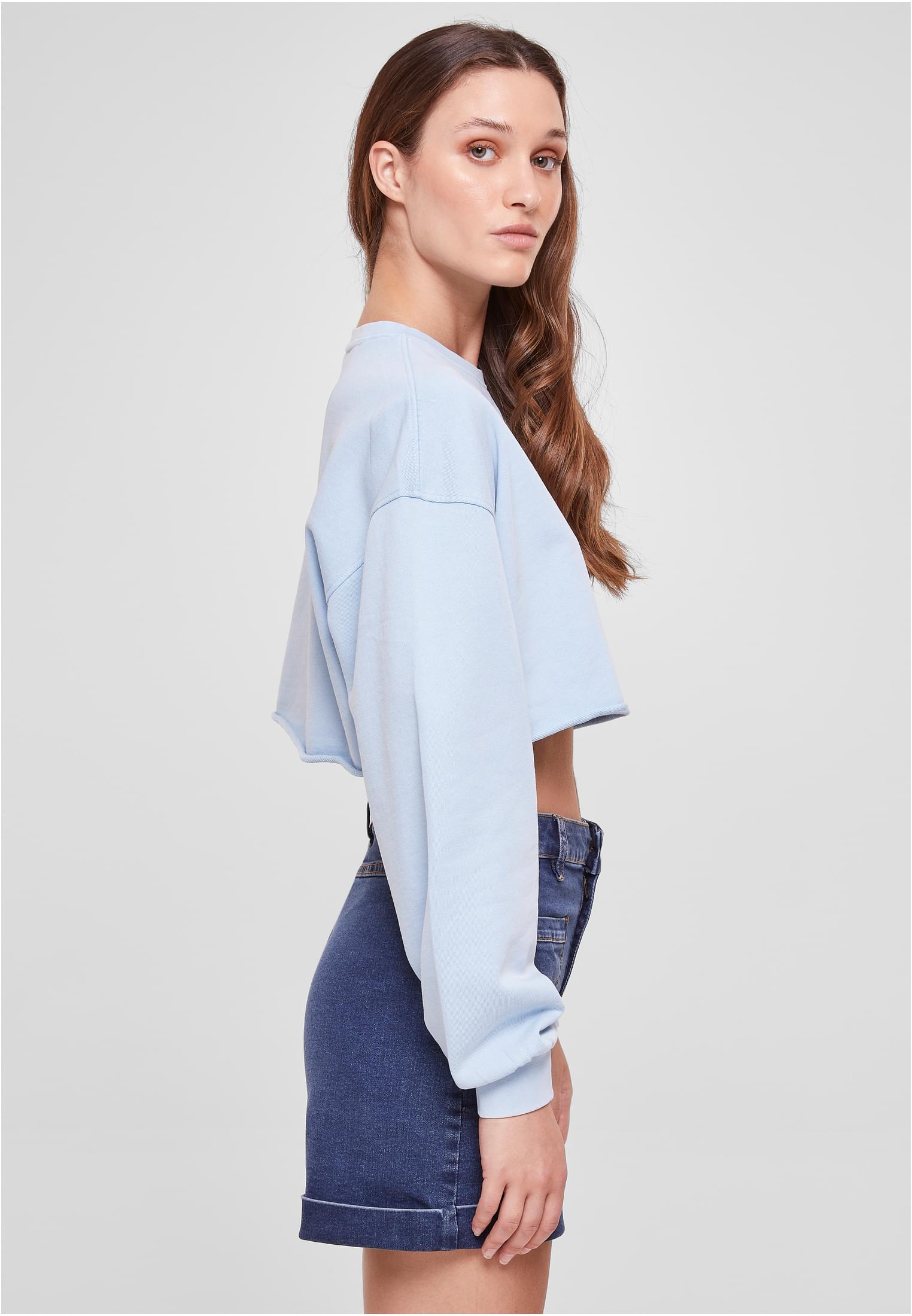 Ladies Cropped Flower Embroidery Terry Crewneck balticblue 3XL - variant image 3