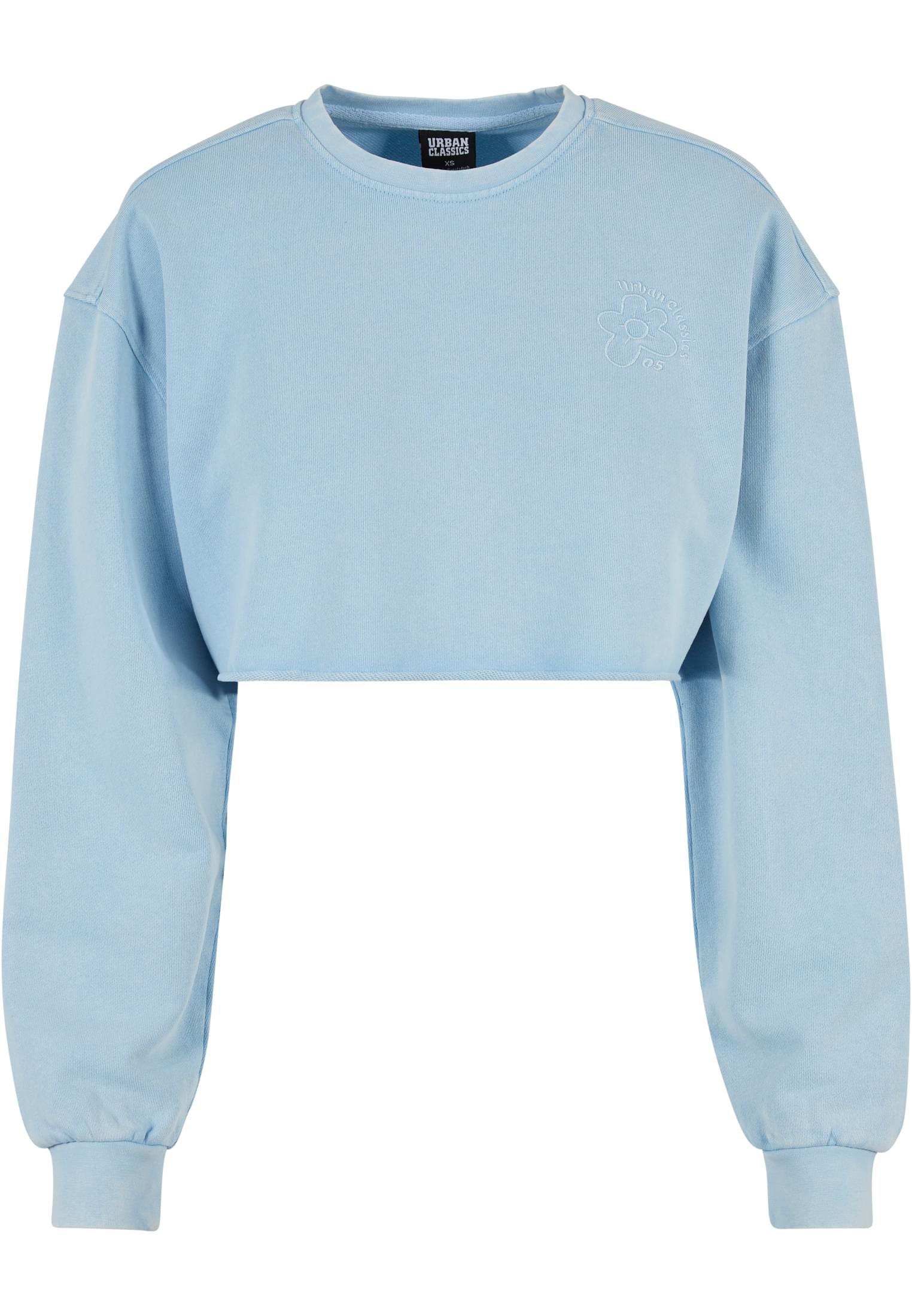 Ladies Cropped Flower Embroidery Terry Crewneck balticblue 3XL - variant image 5