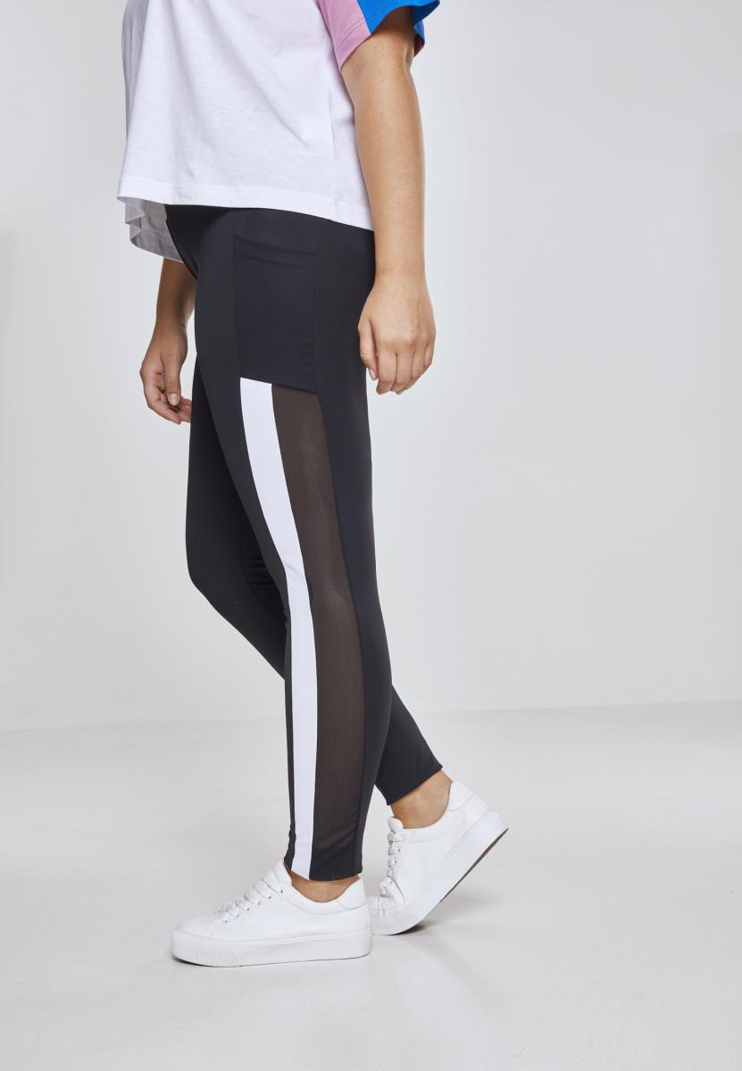 Ladies Tech Mesh Striped Pocket Leggings blk/wht 3XL - variant image 2