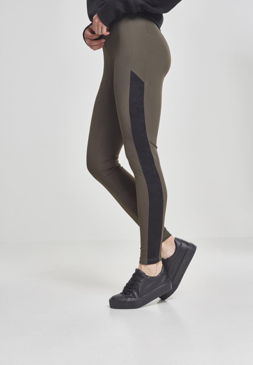 Ladies Jacquard Camo Striped Leggings darkolive/blackcamo L - variant image 1