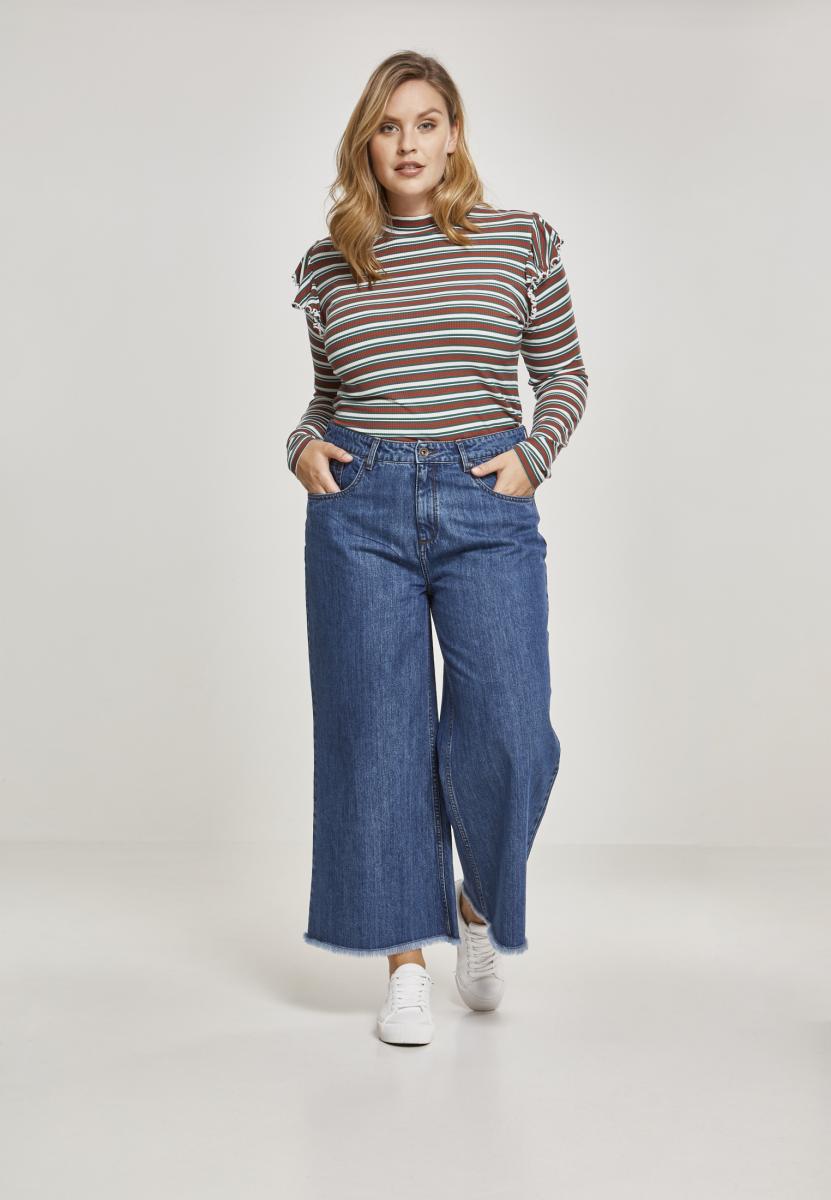 Ladies Rib Striped Volant Turtleneck L/S white/green/firered 3XL - variant image 5