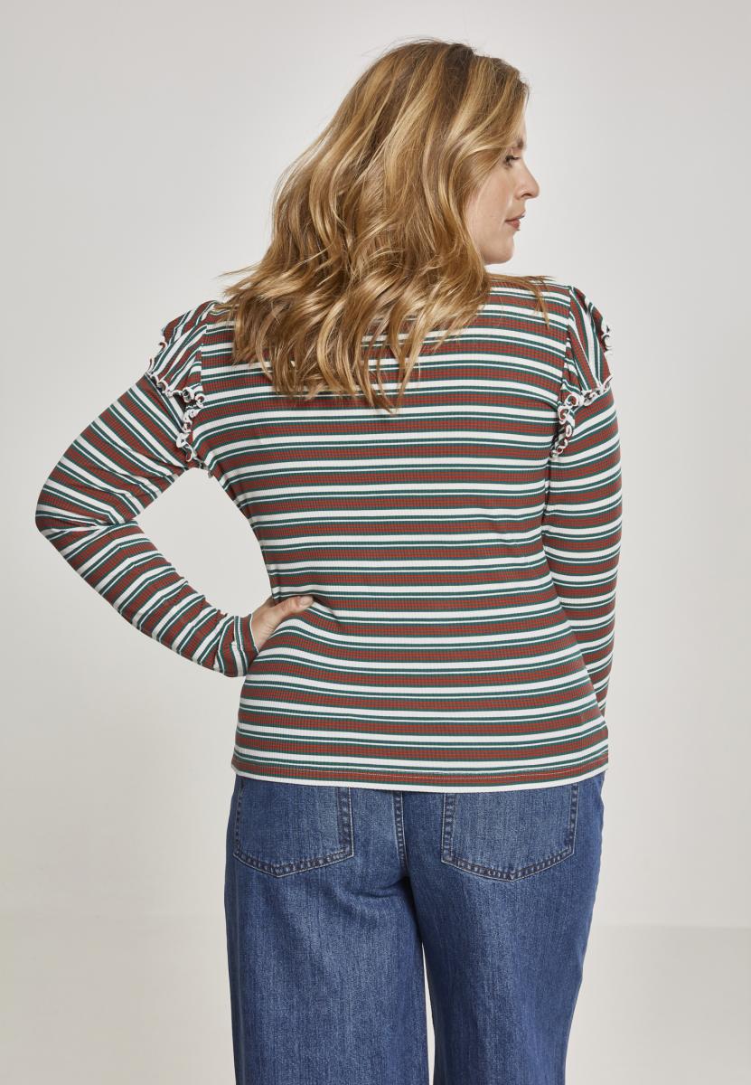 Ladies Rib Striped Volant Turtleneck L/S white/green/firered 3XL - variant image 2