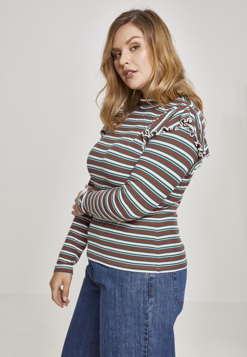 Ladies Rib Striped Volant Turtleneck L/S white/green/firered 3XL - variant image 1