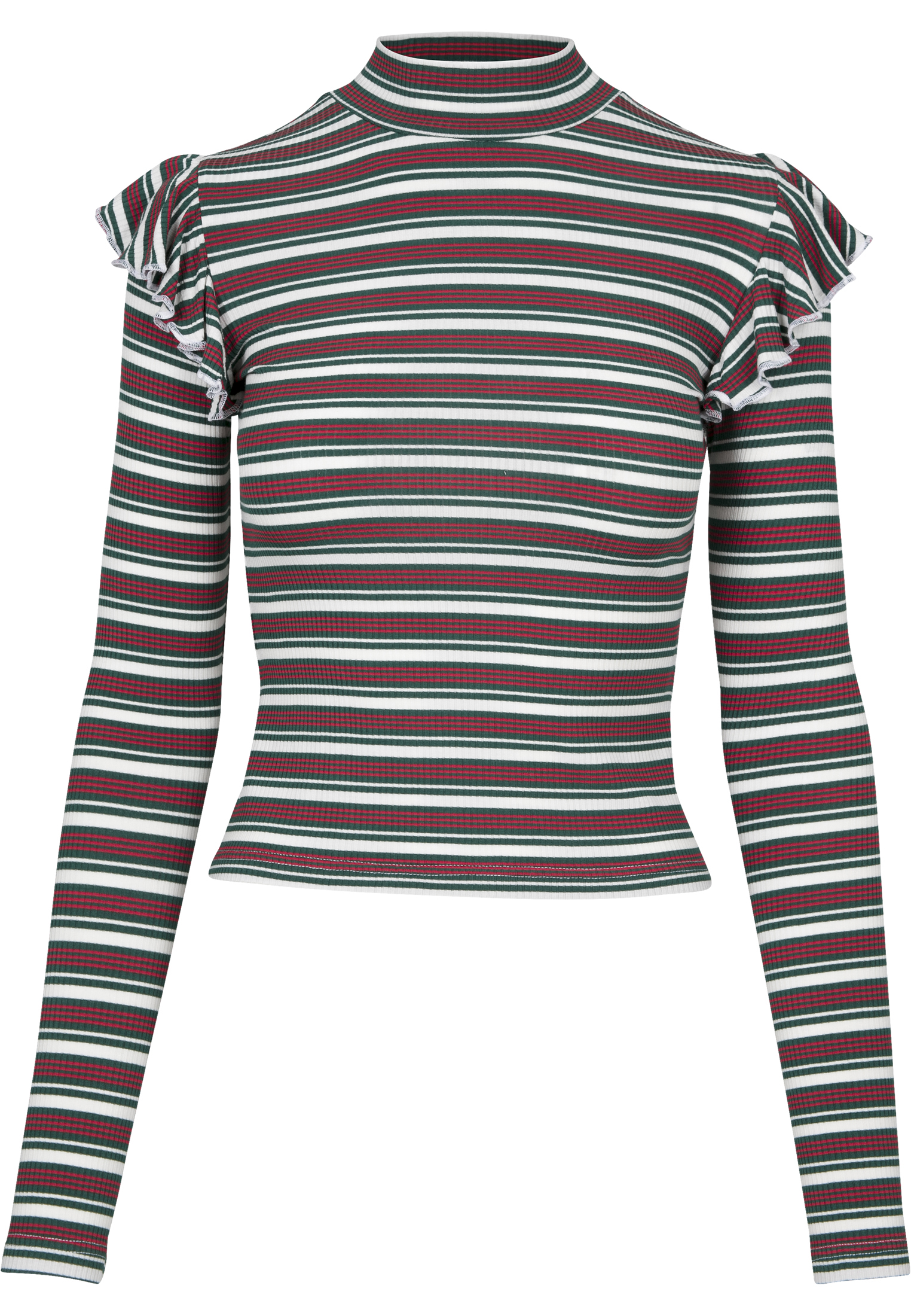 Ladies Rib Striped Volant Turtleneck L/S white/green/firered 3XL - variant image 6