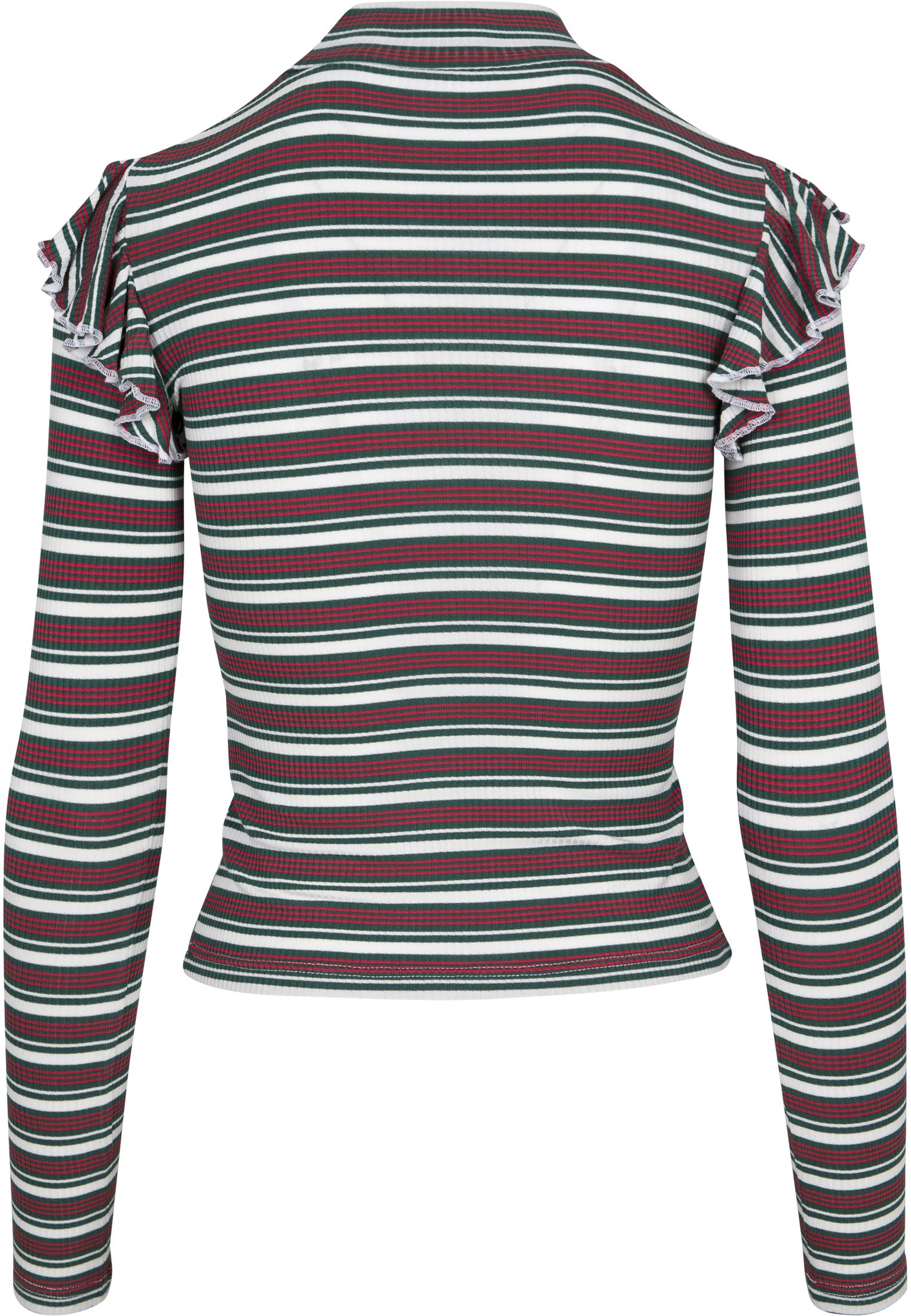 Ladies Rib Striped Volant Turtleneck L/S white/green/firered 3XL - variant image 7