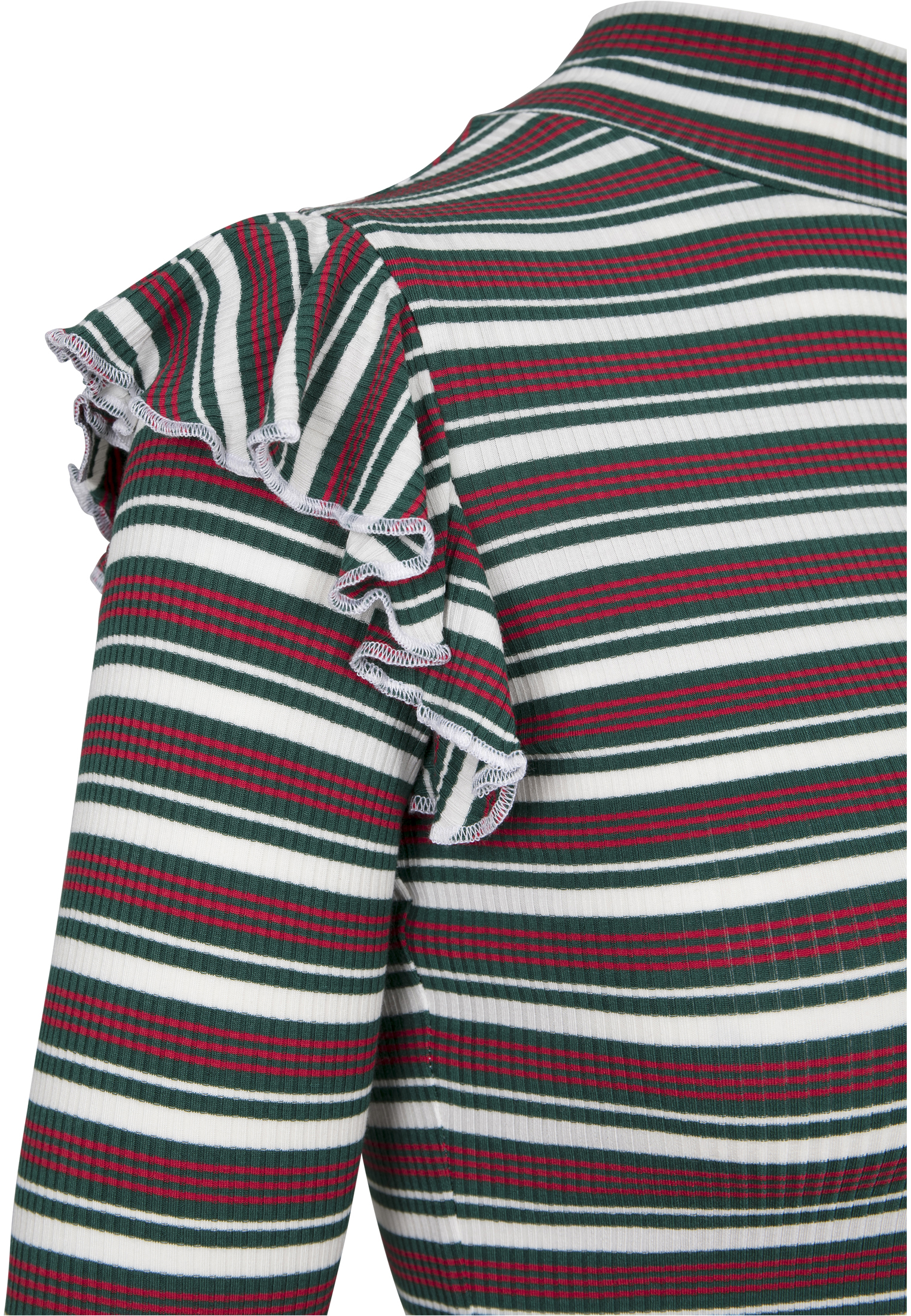 Ladies Rib Striped Volant Turtleneck L/S white/green/firered 3XL - variant image 8