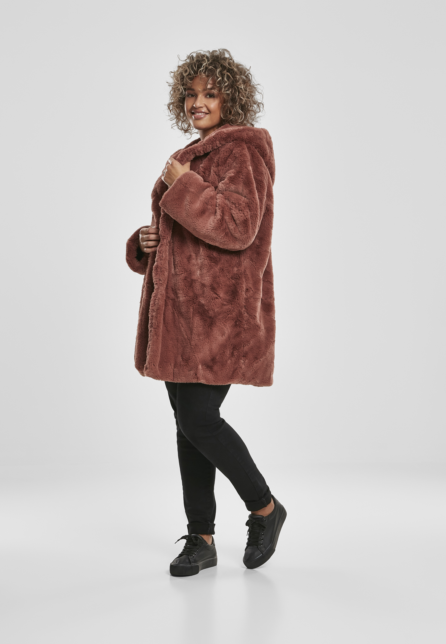 Ladies Hooded Teddy Coat darkrose 4XL - variant image 4