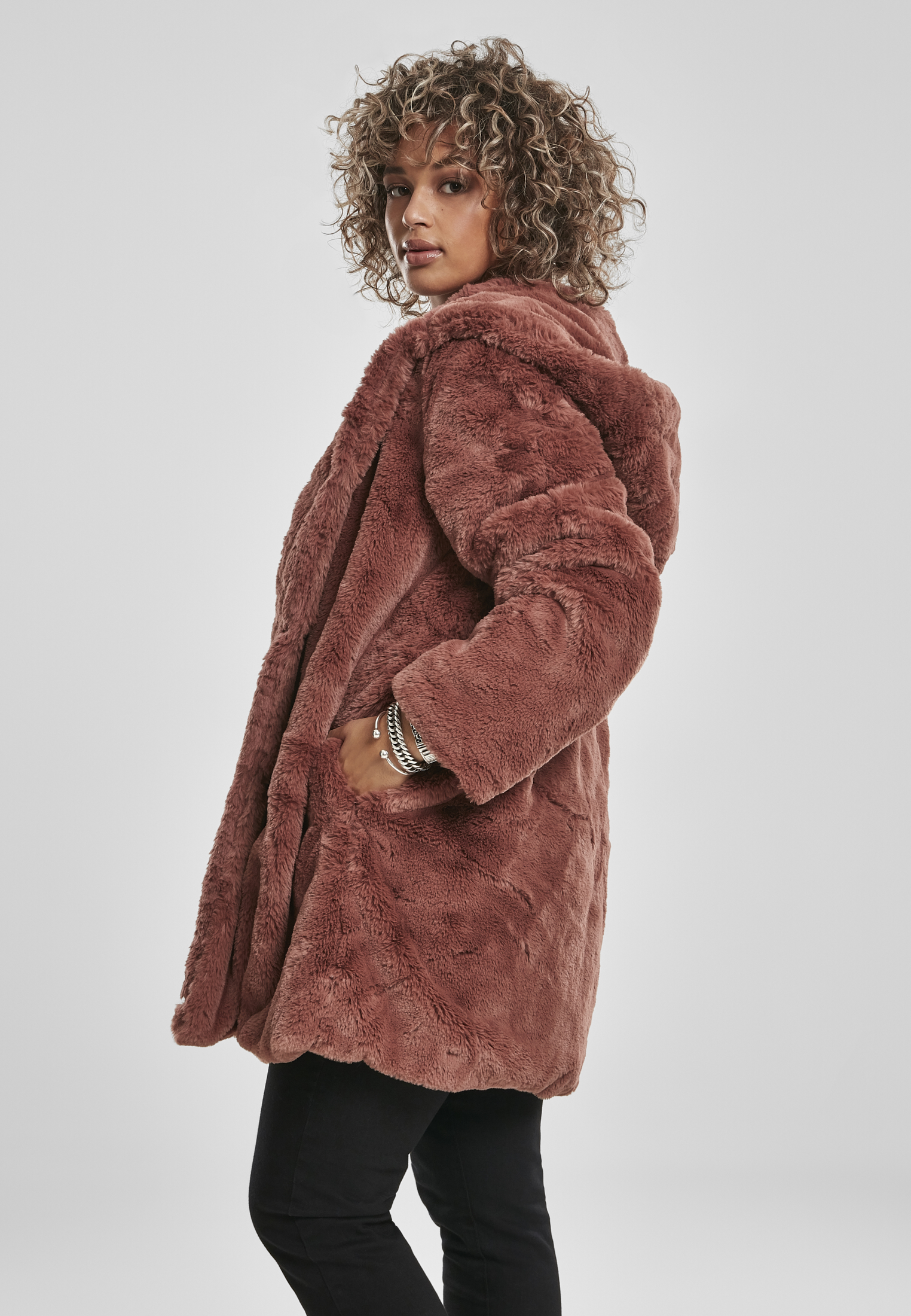 Ladies Hooded Teddy Coat darkrose 4XL - variant image 1