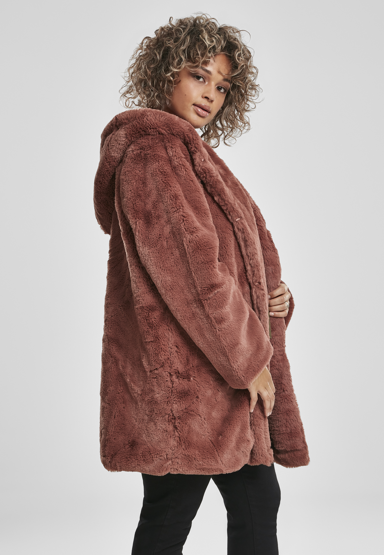 Ladies Hooded Teddy Coat darkrose 4XL - variant image 3