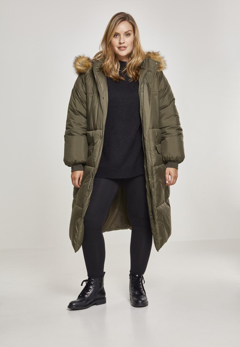 Ladies Oversize Faux Fur Puffer Coat darkolive/beige 3XL - variant image 5