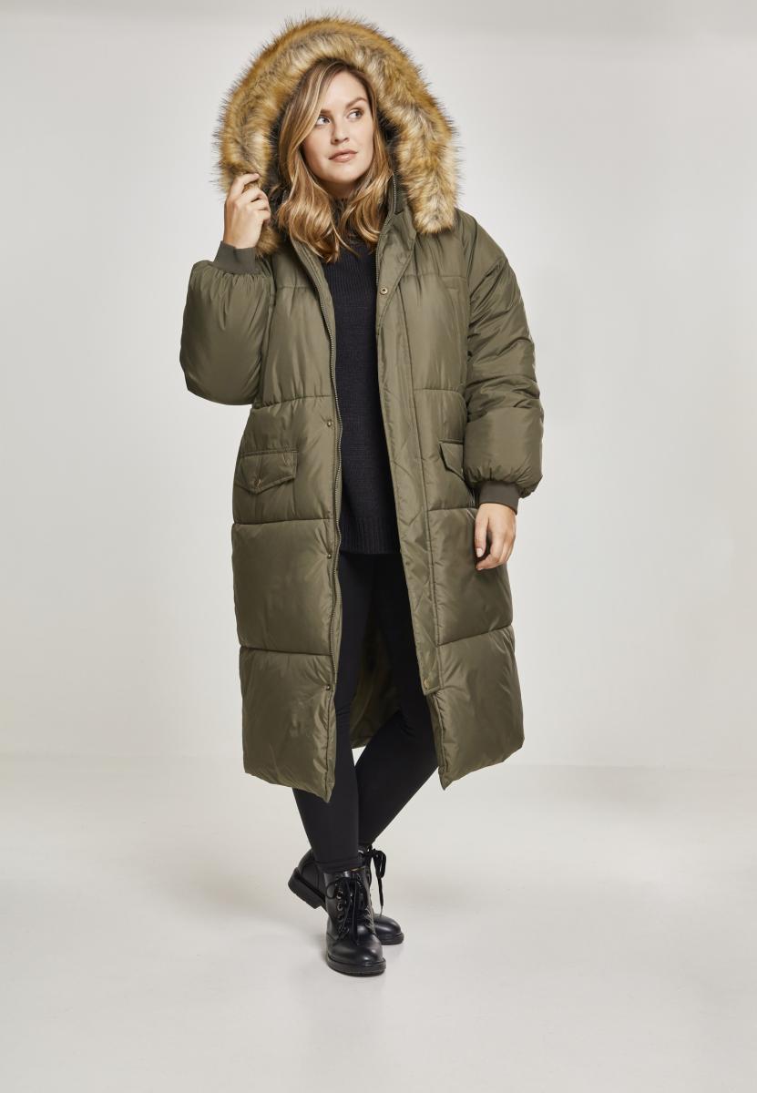 Ladies Oversize Faux Fur Puffer Coat darkolive/beige 3XL - variant image 9