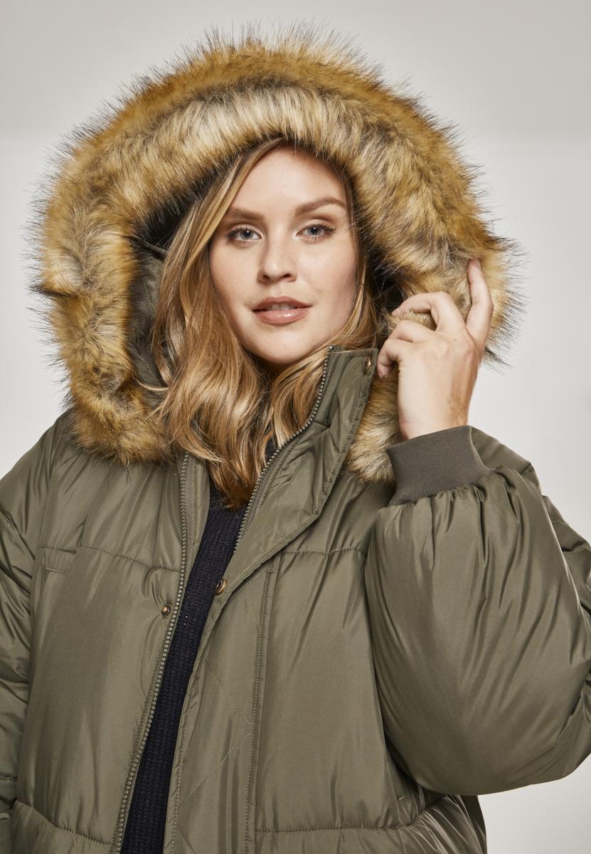 Ladies Oversize Faux Fur Puffer Coat darkolive/beige 3XL - variant image 8